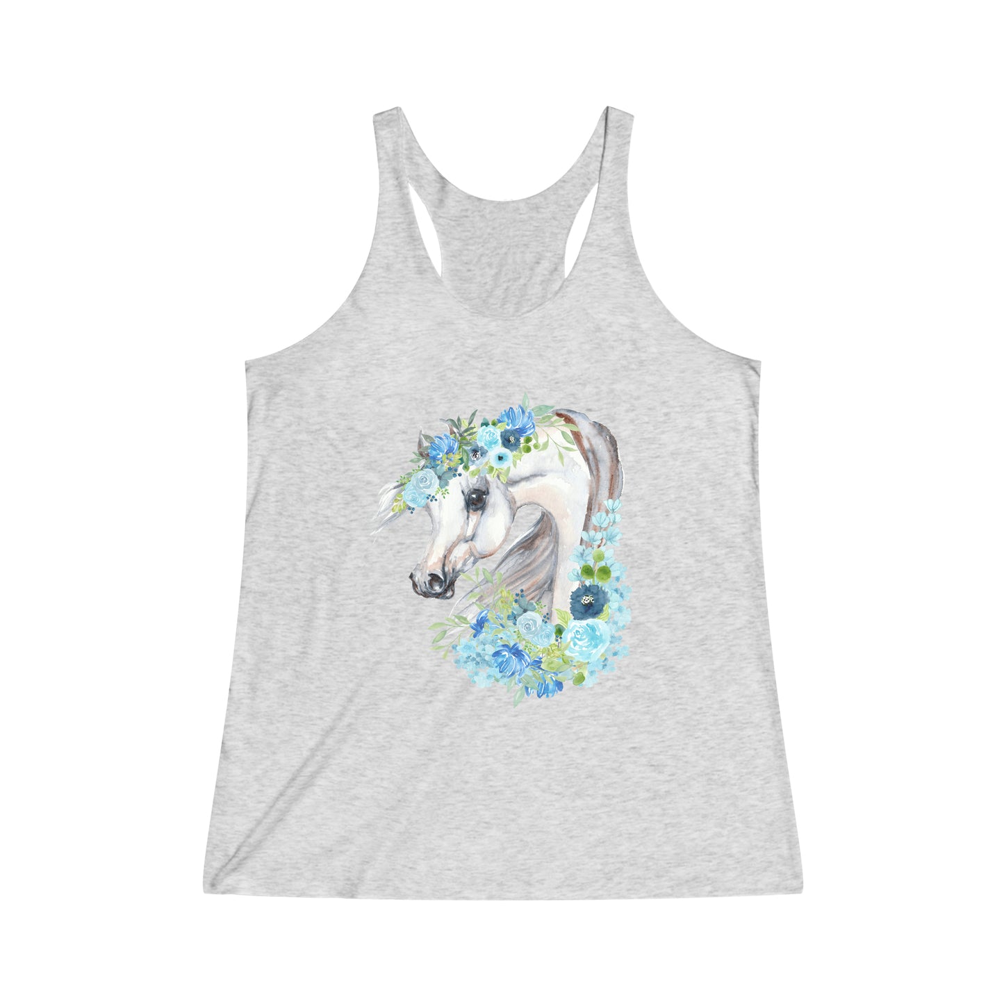 Arabian horse Blue Flowers Women's Tri-Blend Racerback Tank top
