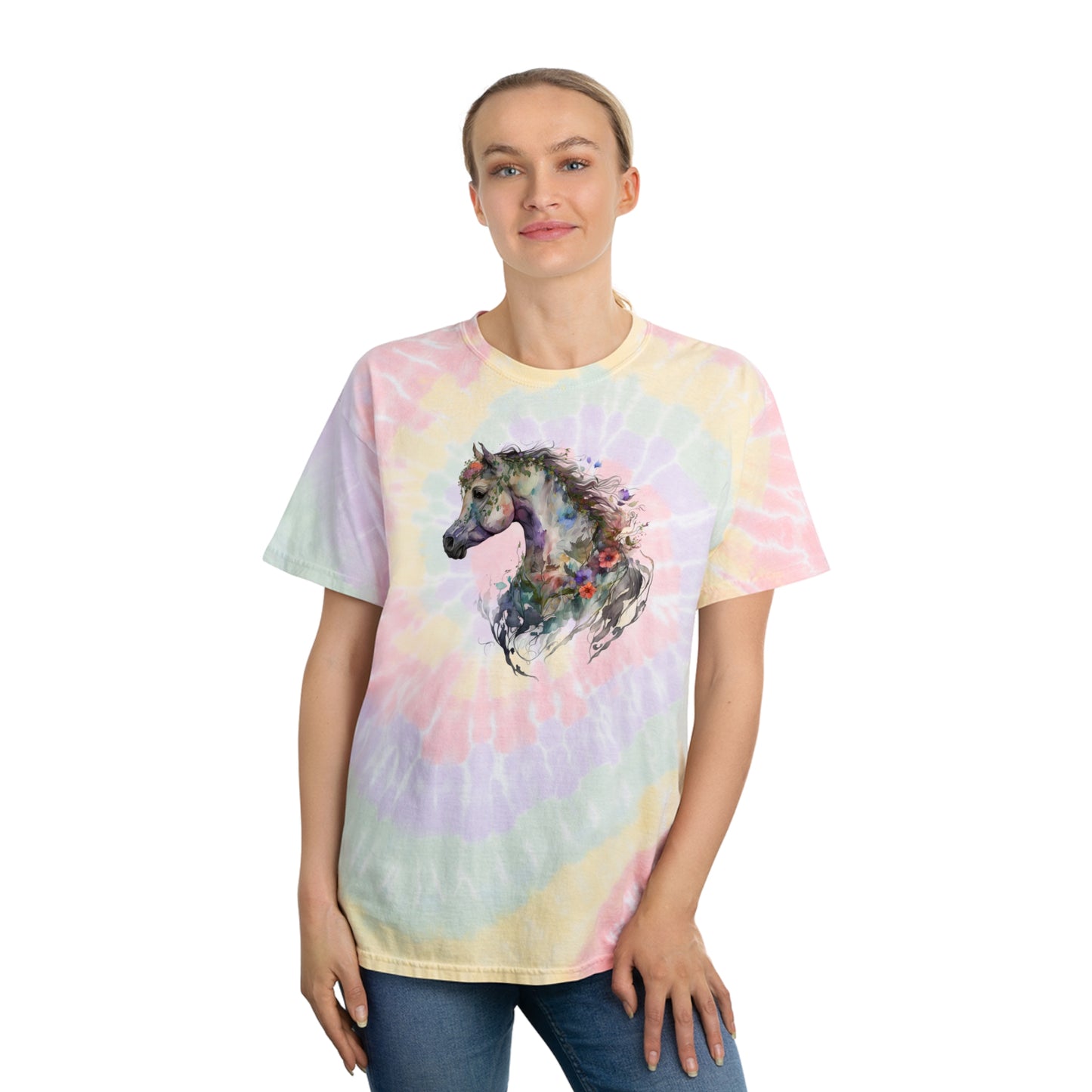 Arabian Horse Tie-Dye Tee, Spiral, floral design T-shirt