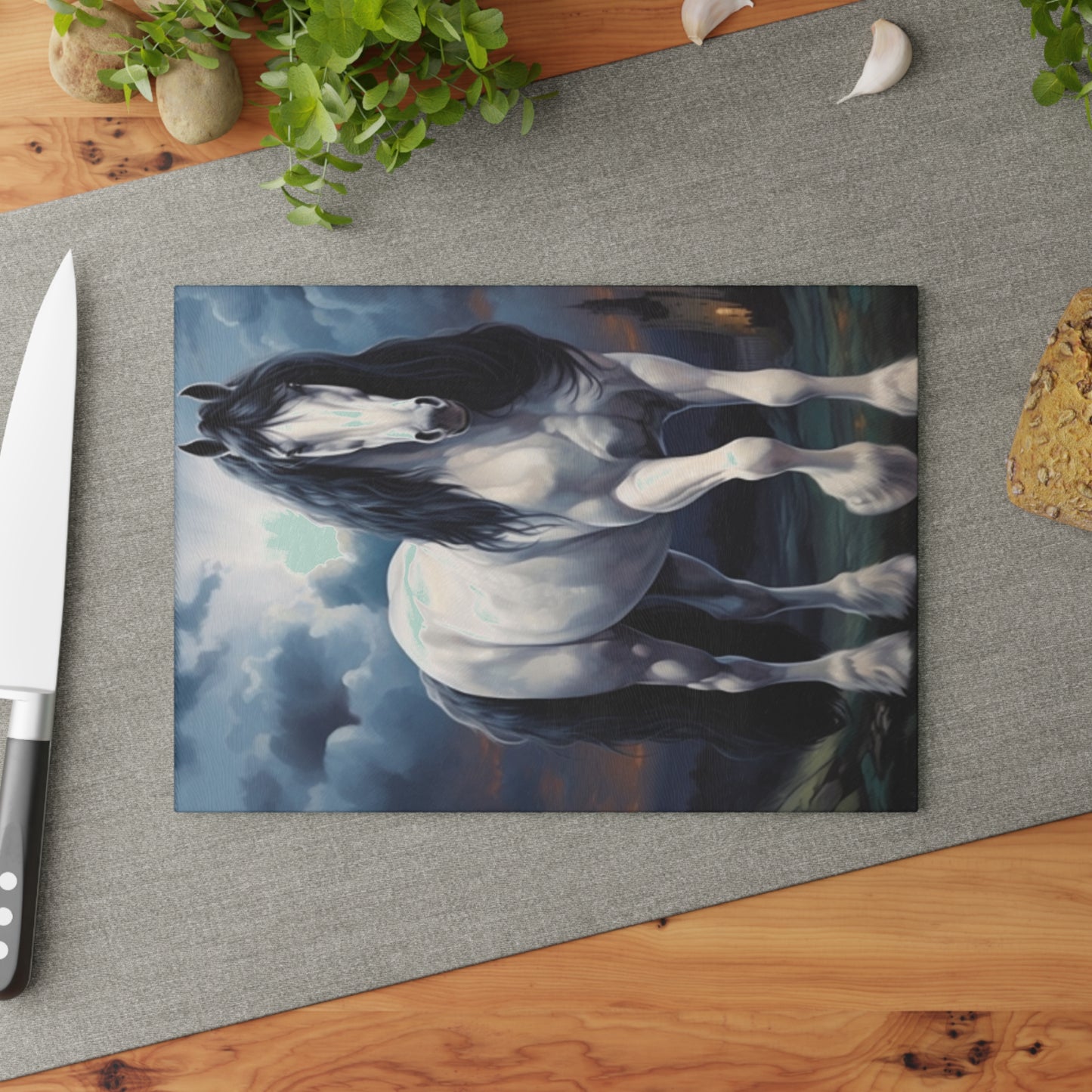 Glass Cutting Board Draft Horse Farm house kitchen charcuterie cheese board equestrian country horse gift horse castle fairy fairytale
