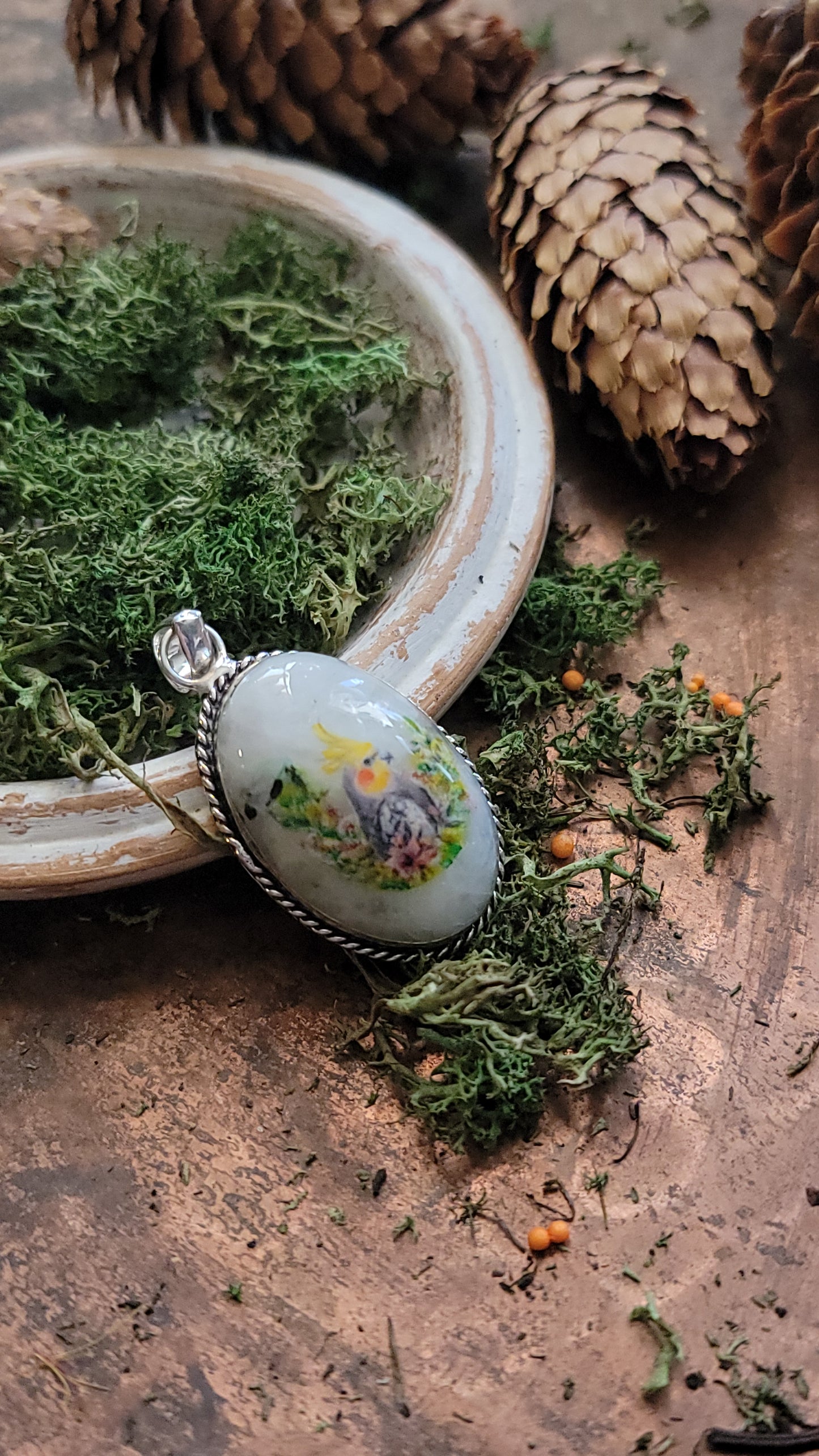 Cockatiel parrot pendant bird jewelry