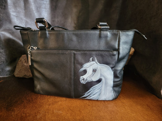 Black Leather Arabian Horse Designer Handbag