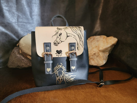 Mini backpack hand drawn Arabian Horses