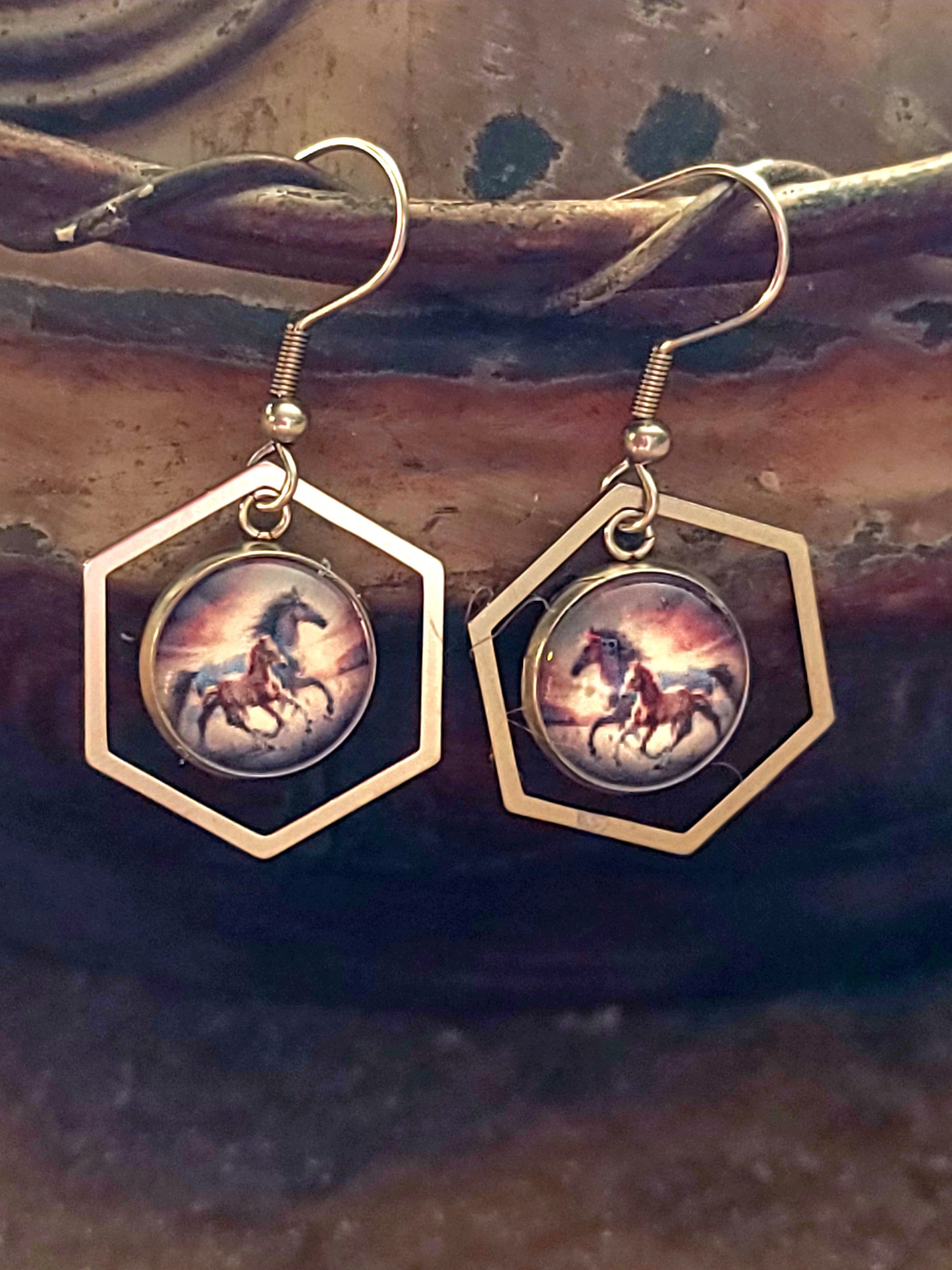 Horse earrings Mare and Foal Stainless Steel Hoops