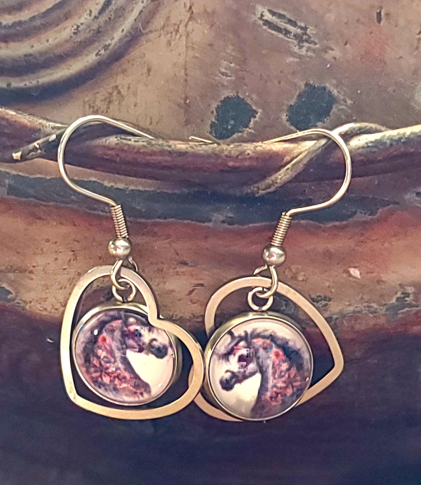 Horse earrings Grey Arabian Horse Stainless Steel Heart Hoops