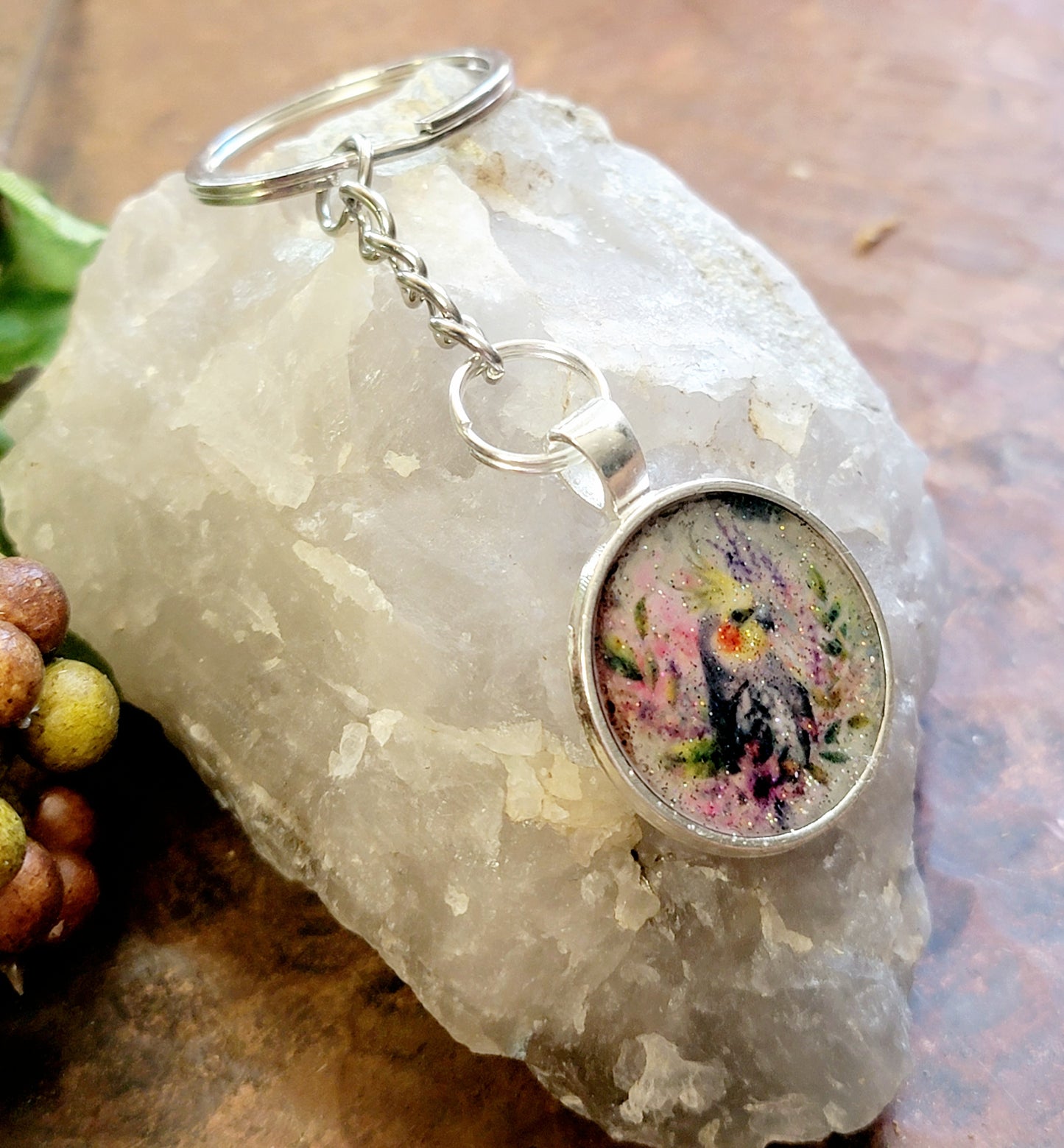 Cockatiel parrot Keychain Key Fob exotic bird nature avian