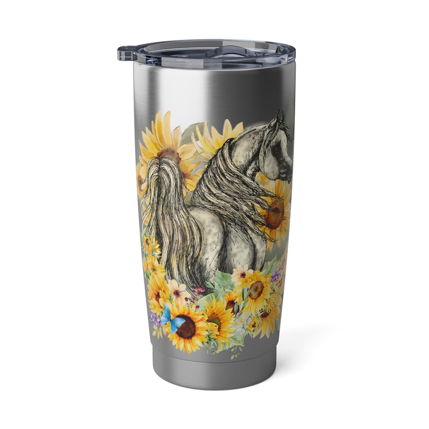 Arabian horse art sunflowers equine art watercolor Vagabond 20oz Tumbler