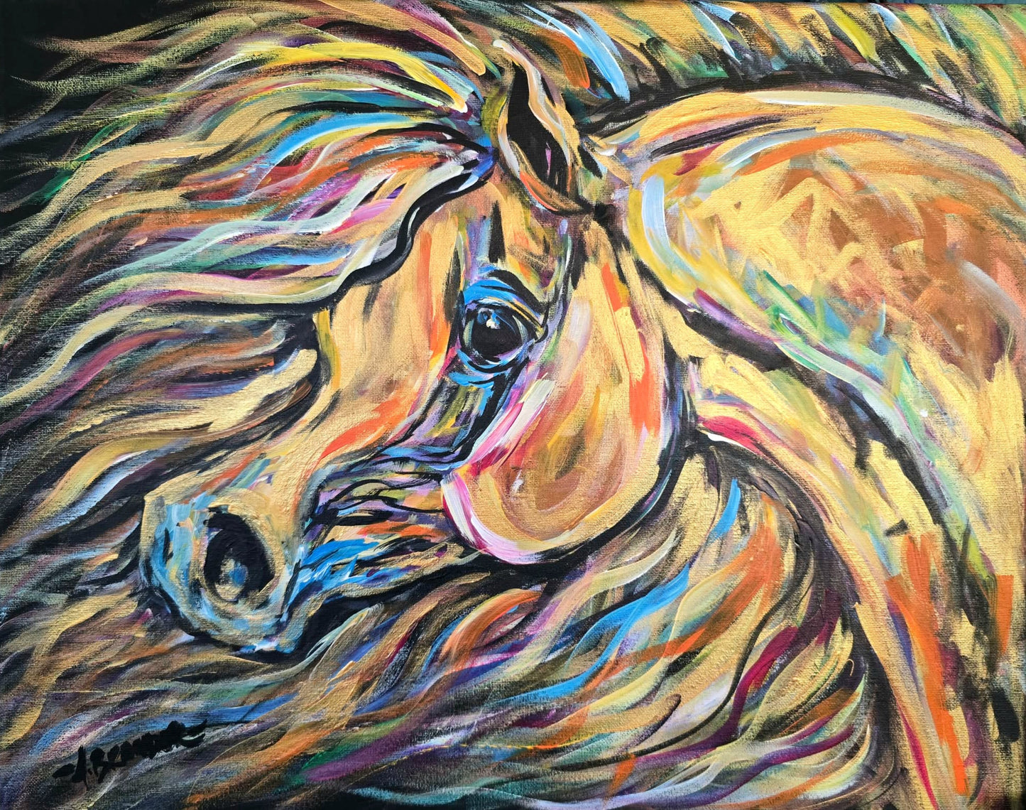 Golden Girl Original Acrylic Horse painting 20x16 canvas