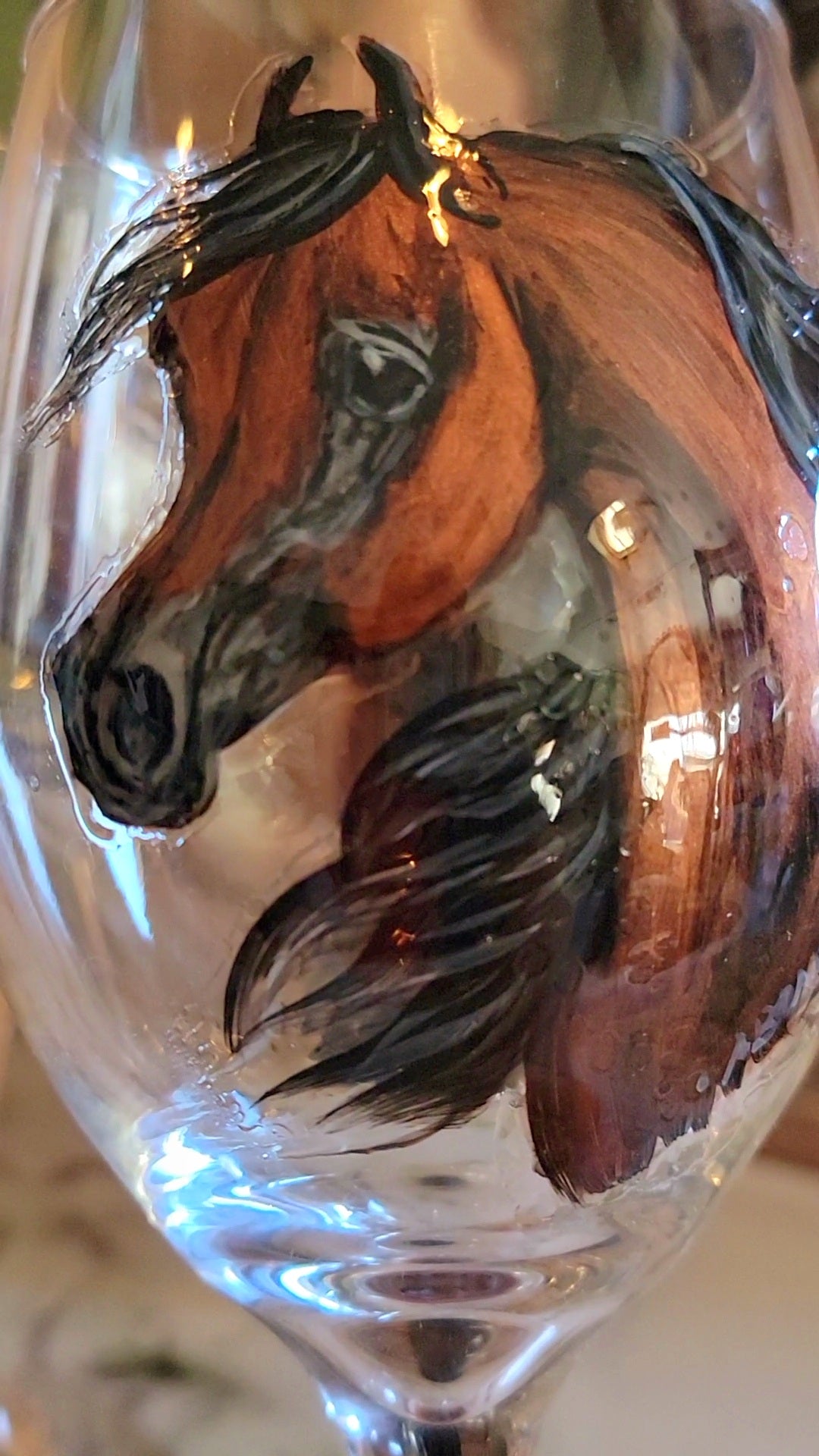 Pair of Bay Arabian Horse Wine Glasses