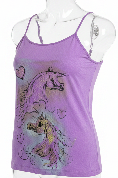Lilac purple hand painted glitter Arabian horse tank L