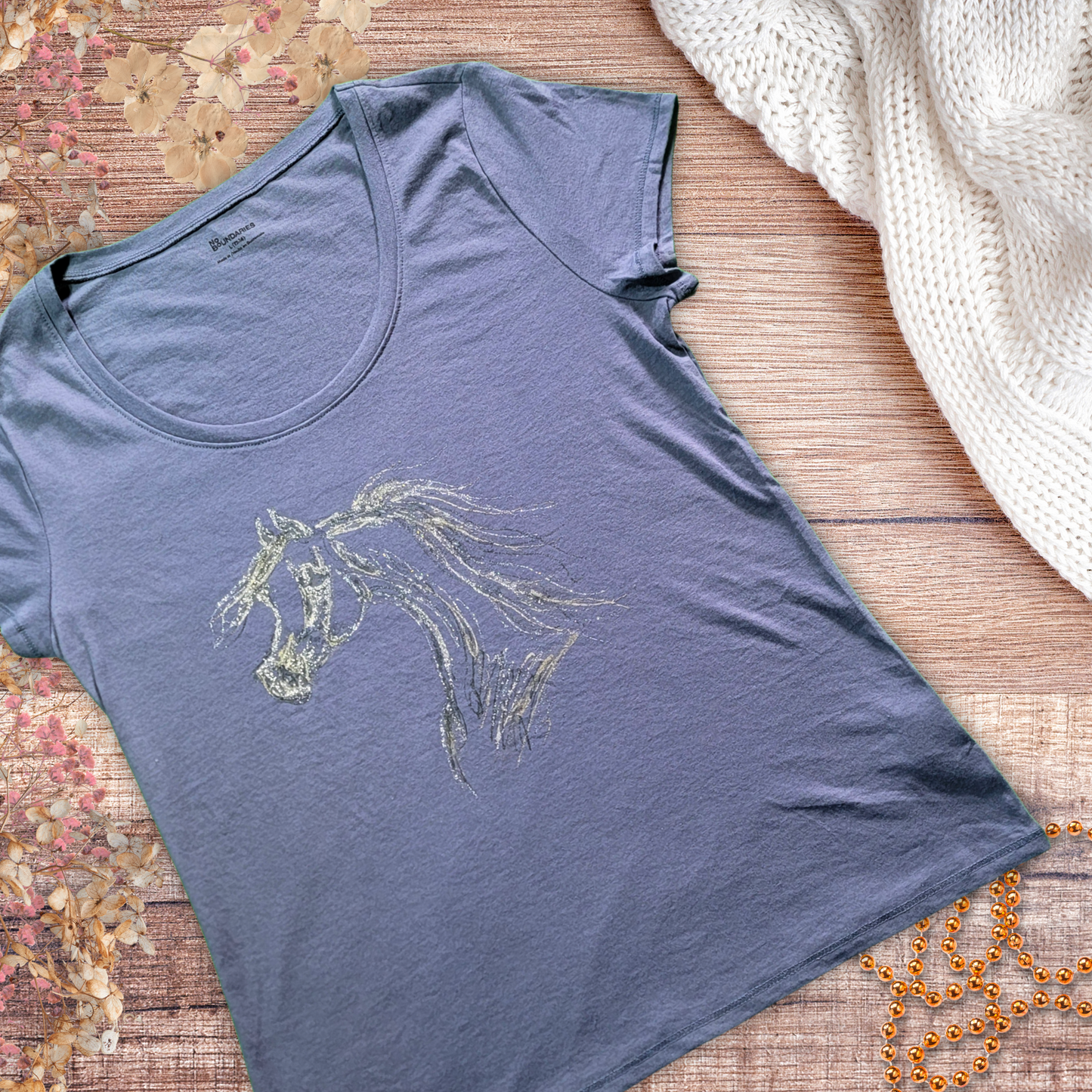 Hand Painted Glitter Baby Doll Tee Arabian Horse size L