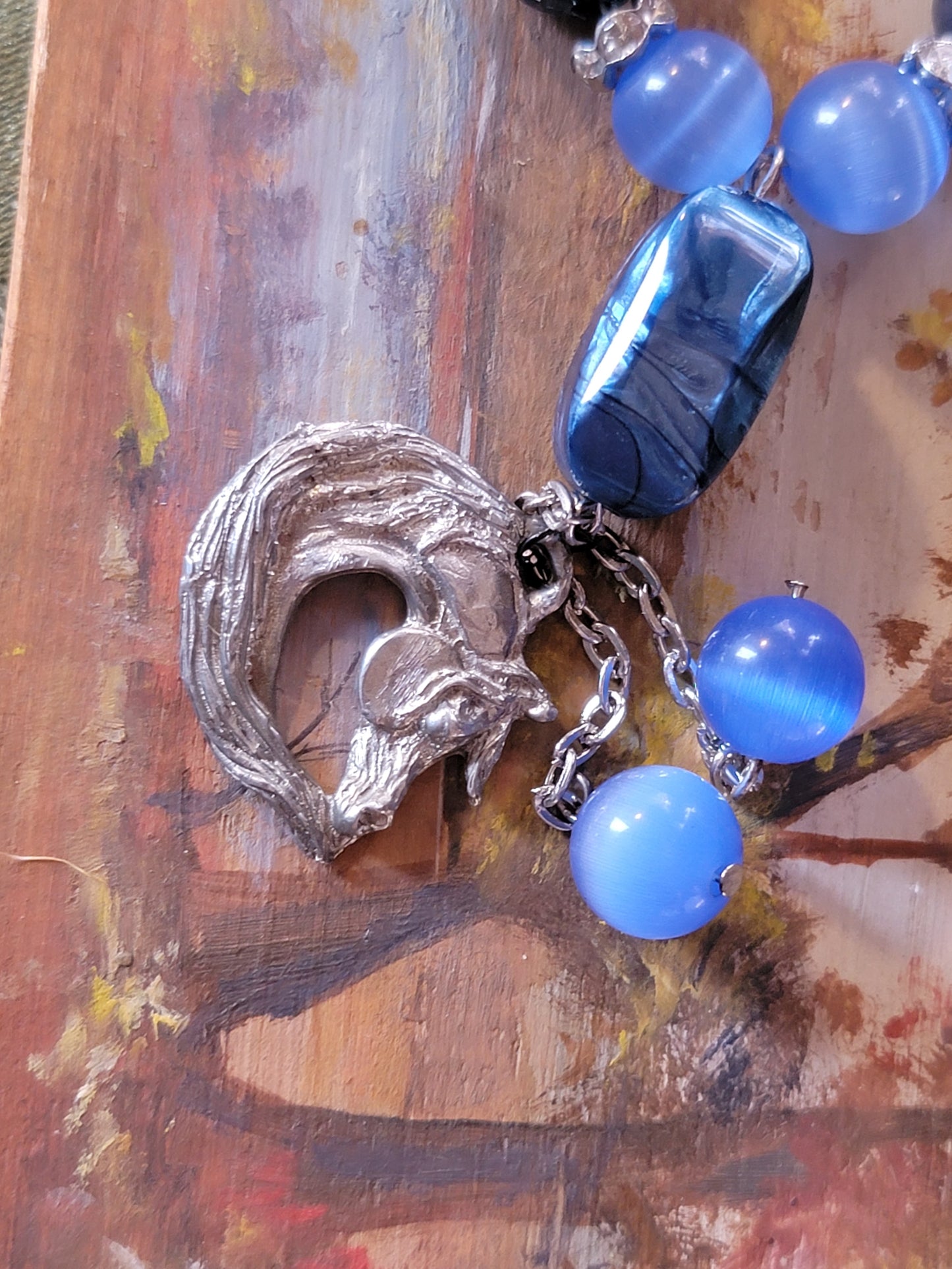 Pewter Horse Blue Necklace set