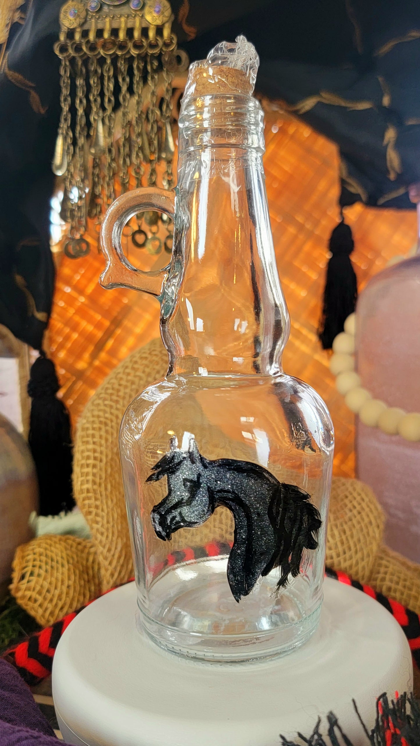 Arabian Horse Hand painted Oil or Syrup bottle