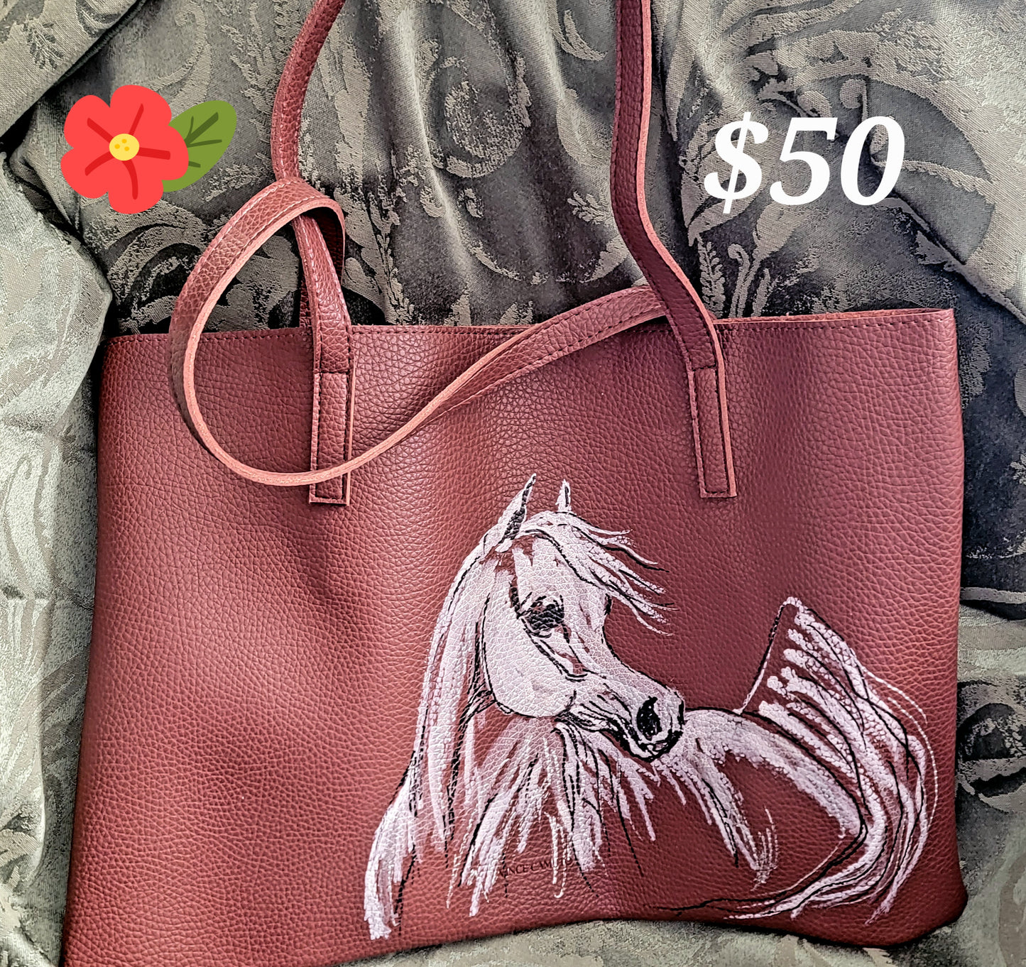 Leather Tote Bag hand painted with Arabian