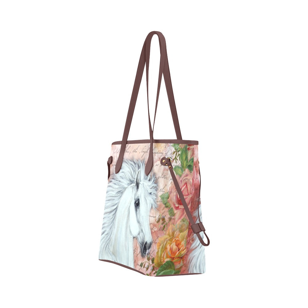 Roses and White Horse Large Tote Classic Tote Bag