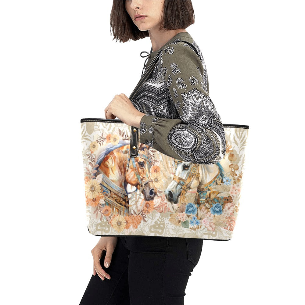 Egyptian Arabian Horse handbag Beautiful Floral Tote Chic Leather Tote Bag