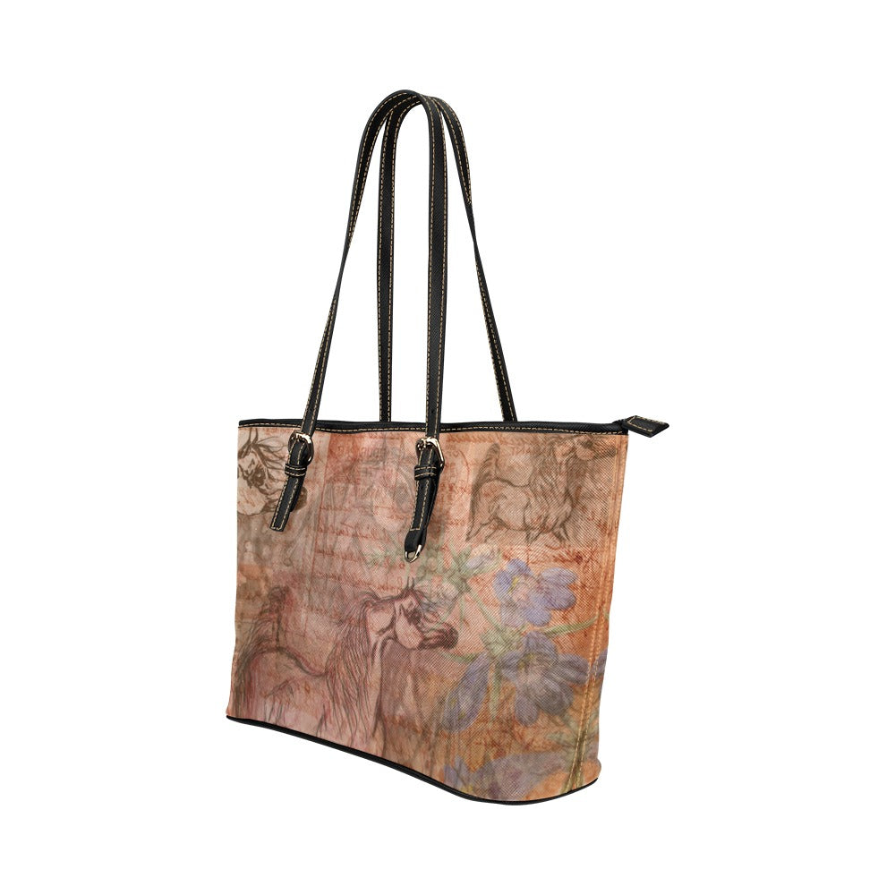 Arabian Horse collage art handbag Leather Tote Bag/Large