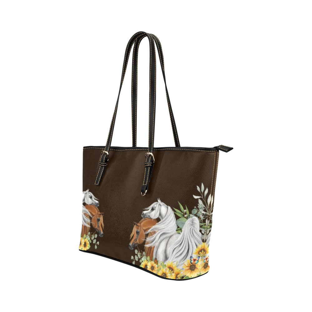Arabian Horse Handbag with sunflowers Leather Tote Bag Shoulder bag