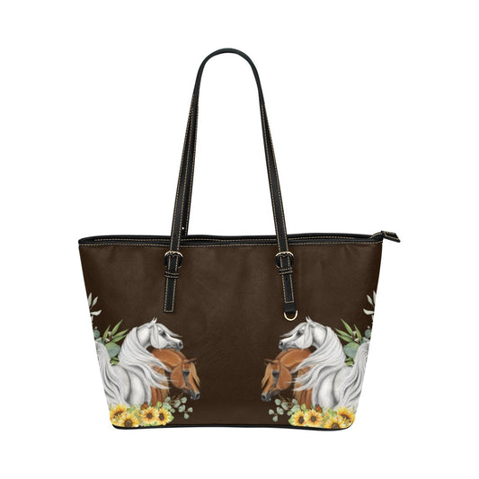 Arabian Horse Handbag with sunflowers Leather Tote Bag