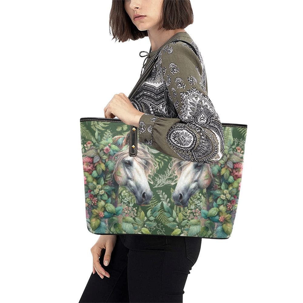 Beautiful Floral Baroque Horse Handbag Shoulder Bag Tote Chic Leather Tote Bag