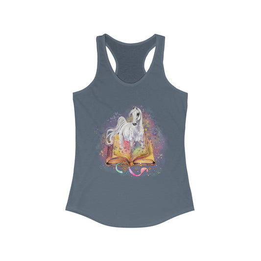 Magical White Arabian Horse Tank Top with Colorful Butterflies Racer back Tank Top Horse Shirt Horse Gift for Horse lover