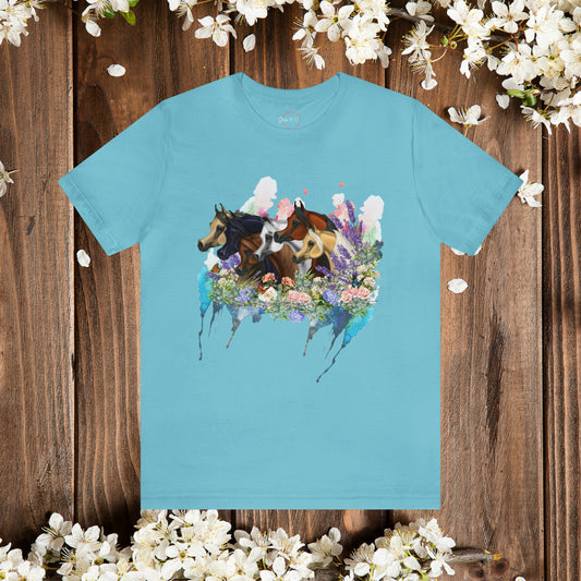 Arabian Horse Shirt Horse Herd with Flowers and watercolor Art Horse lover gift Palomino Buckskin Black Bay Chestnut horses Equestrian girl