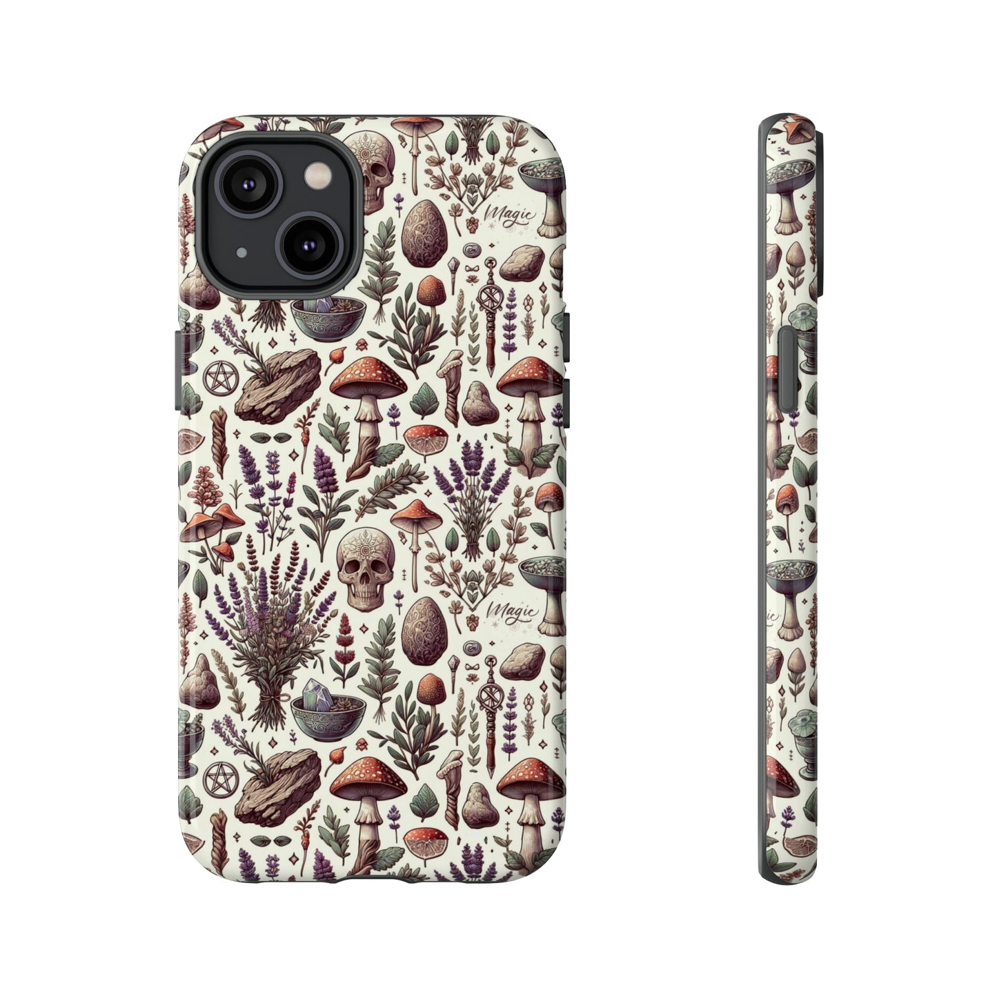 Witchcraft phone case Tough Cases iPhone 15, 14, 13, cell phone case custom phone case metaphysical herbs lavender wild mushrooms goblincore