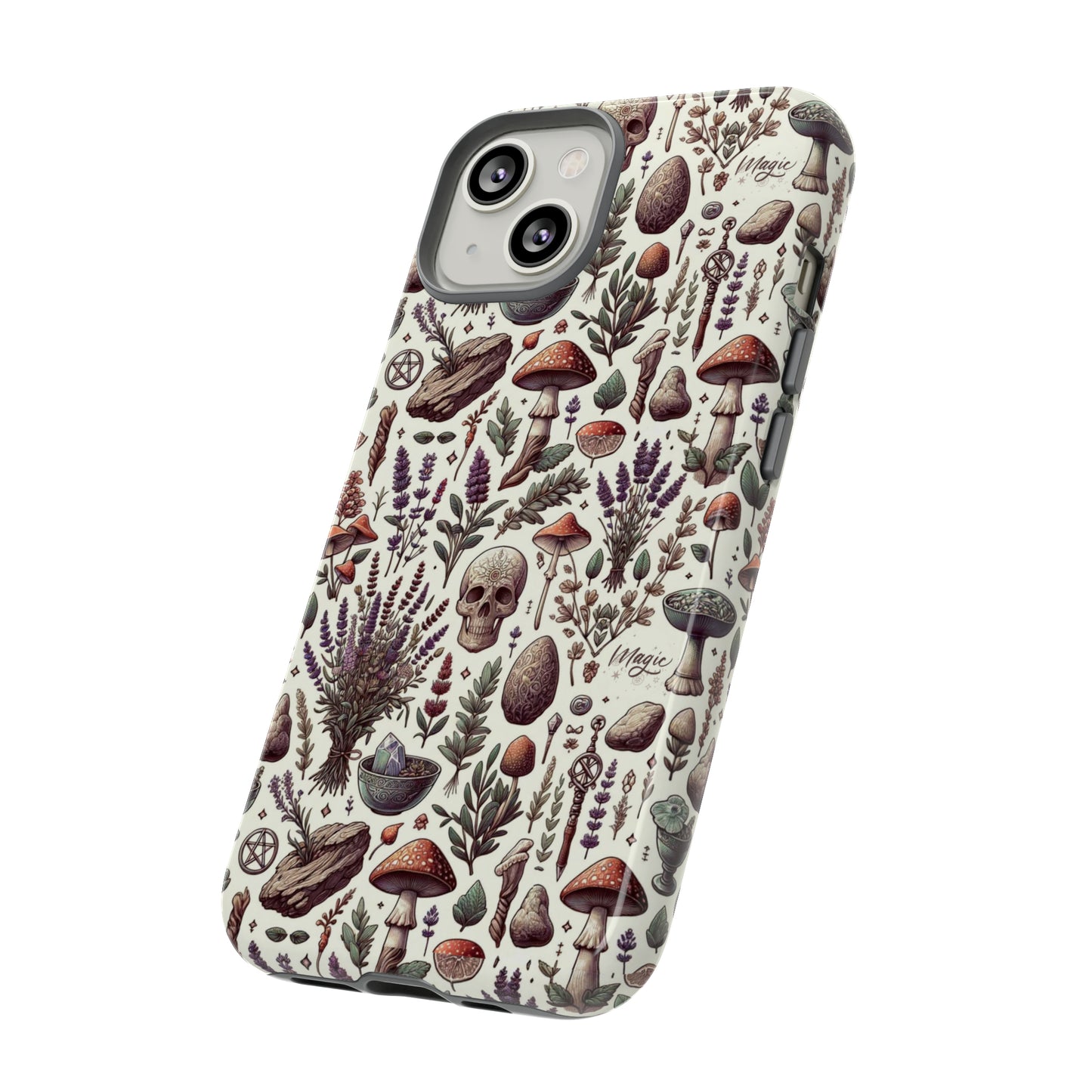 Witchcraft phone case Tough Cases iPhone 15, 14, 13, cell phone case custom phone case metaphysical herbs lavender wild mushrooms goblincore