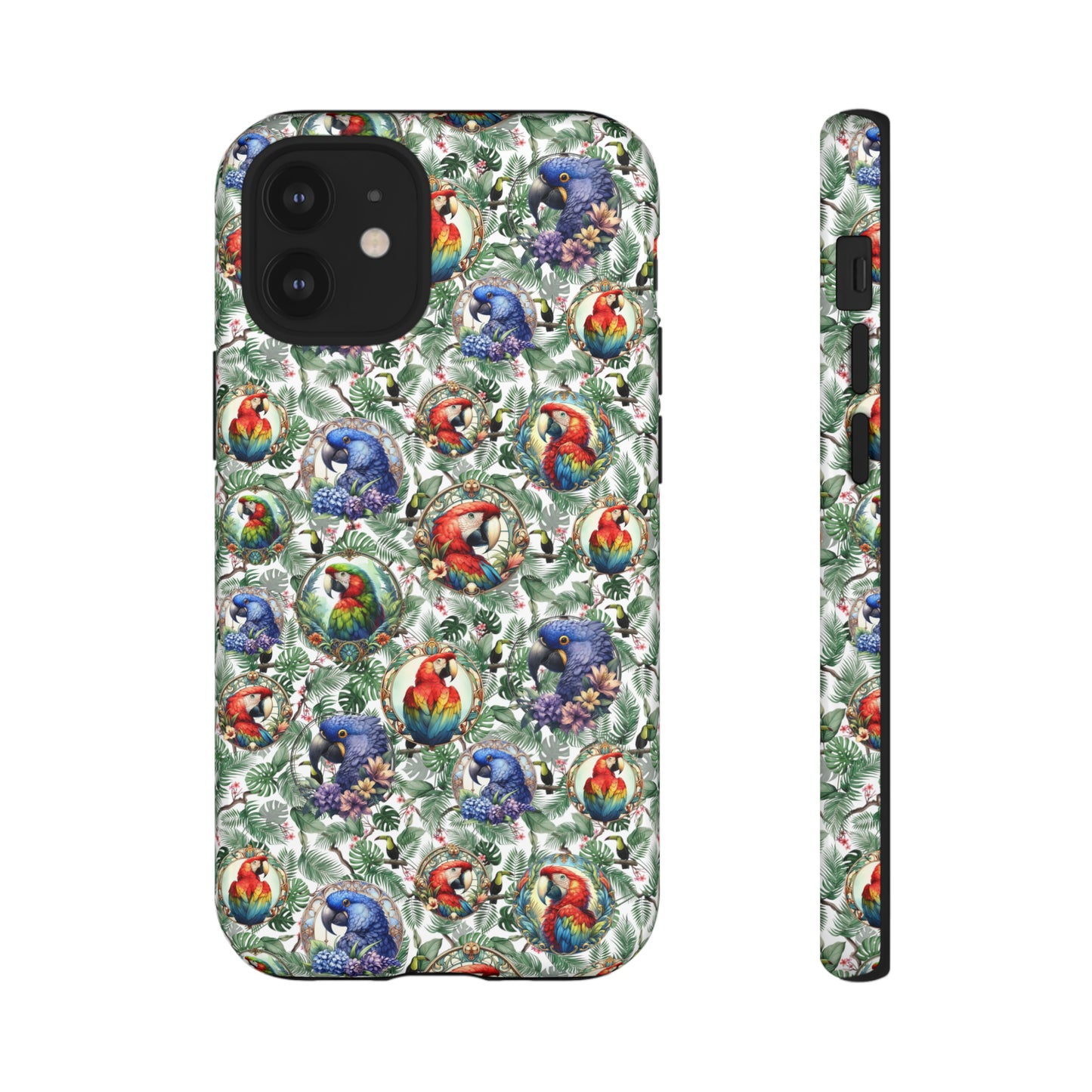 Macaw Parrot Phone Case iPhone 14 15, Samsung s21 s22 s23, Google - Tropical Birds & Leaves Premium Phone Case Bird Art Birb