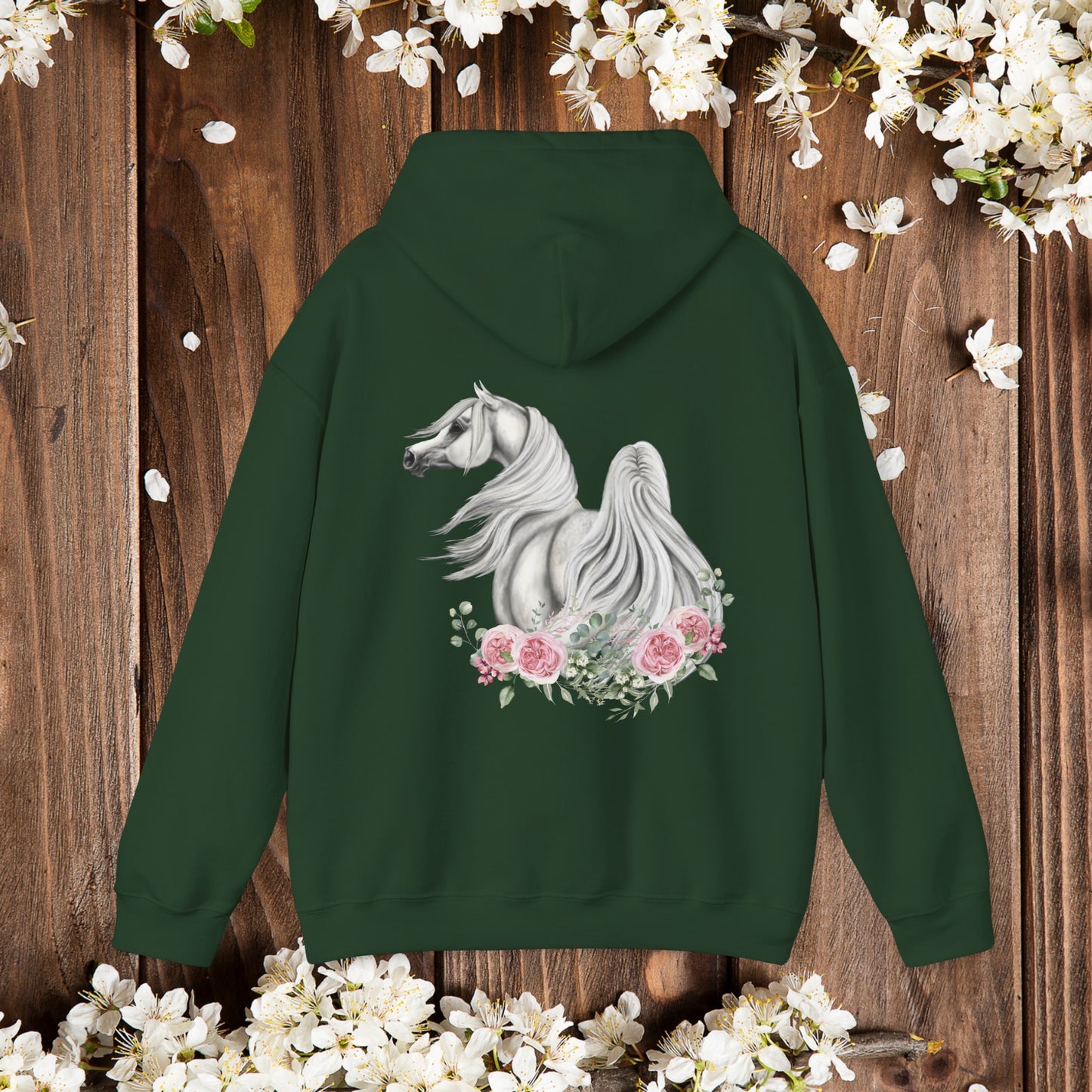 Vintage Horse Flowers Hooded Sweatshirt, Boho Cottagecore Pastel Botanical Floral Arabian Fairycore Cute Horse Shirt Gift Crewneck Hoodie