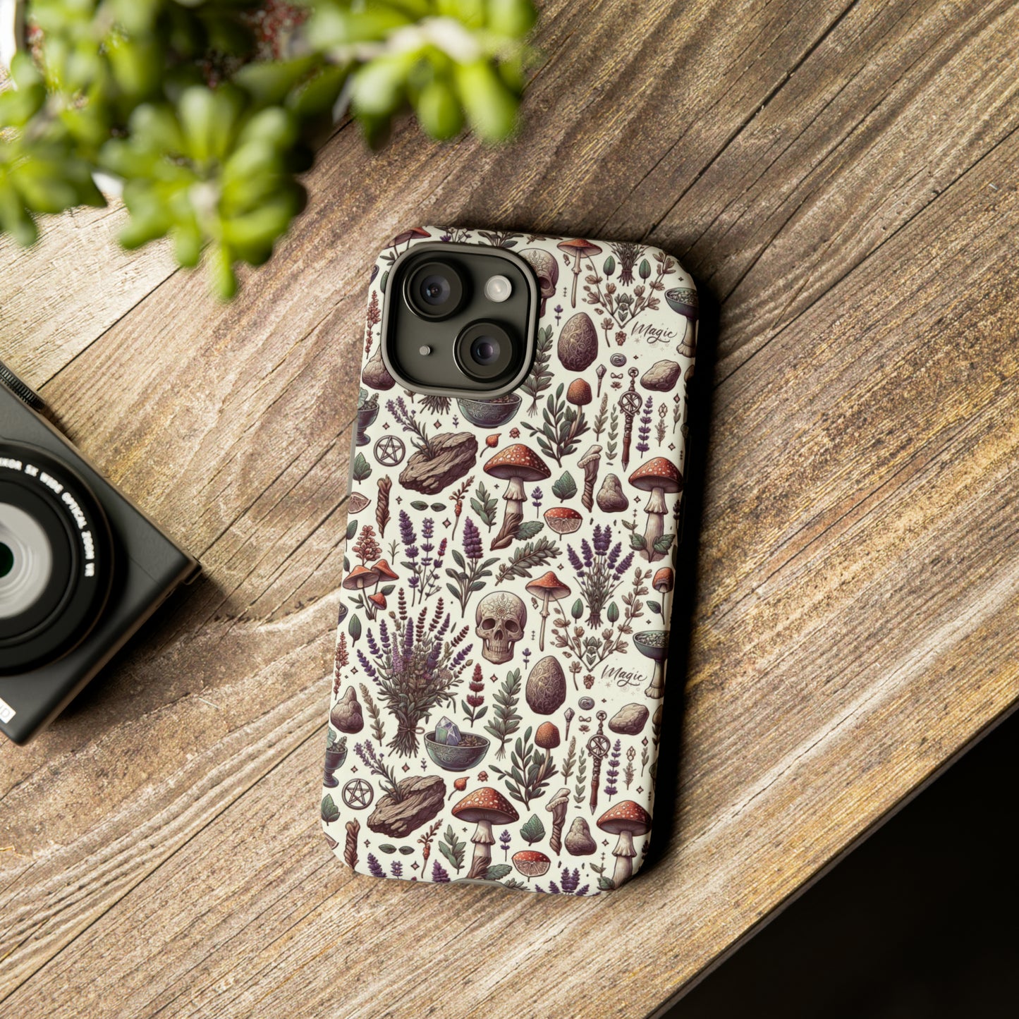 Witchcraft phone case Tough Cases iPhone 15, 14, 13, cell phone case custom phone case metaphysical herbs lavender wild mushrooms goblincore