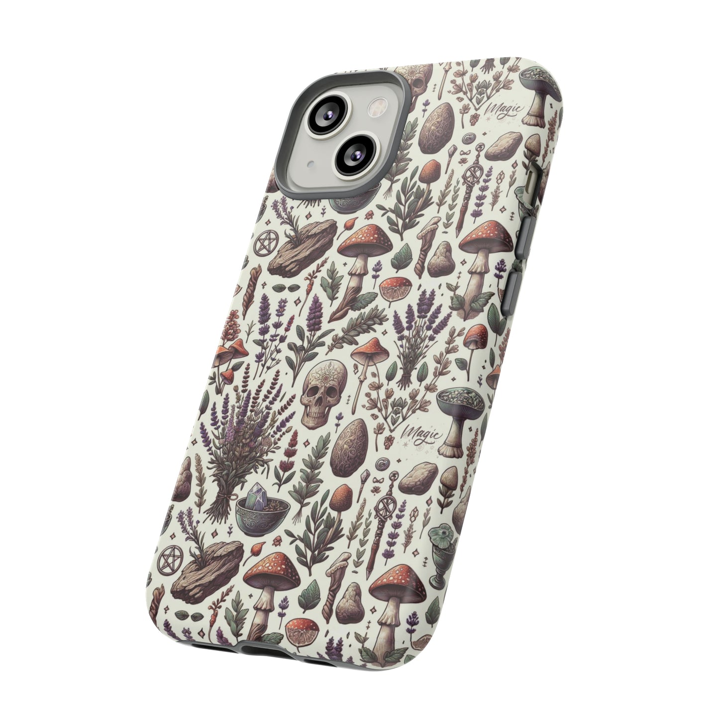 Witchcraft phone case Tough Cases iPhone 15, 14, 13, cell phone case custom phone case metaphysical herbs lavender wild mushrooms goblincore