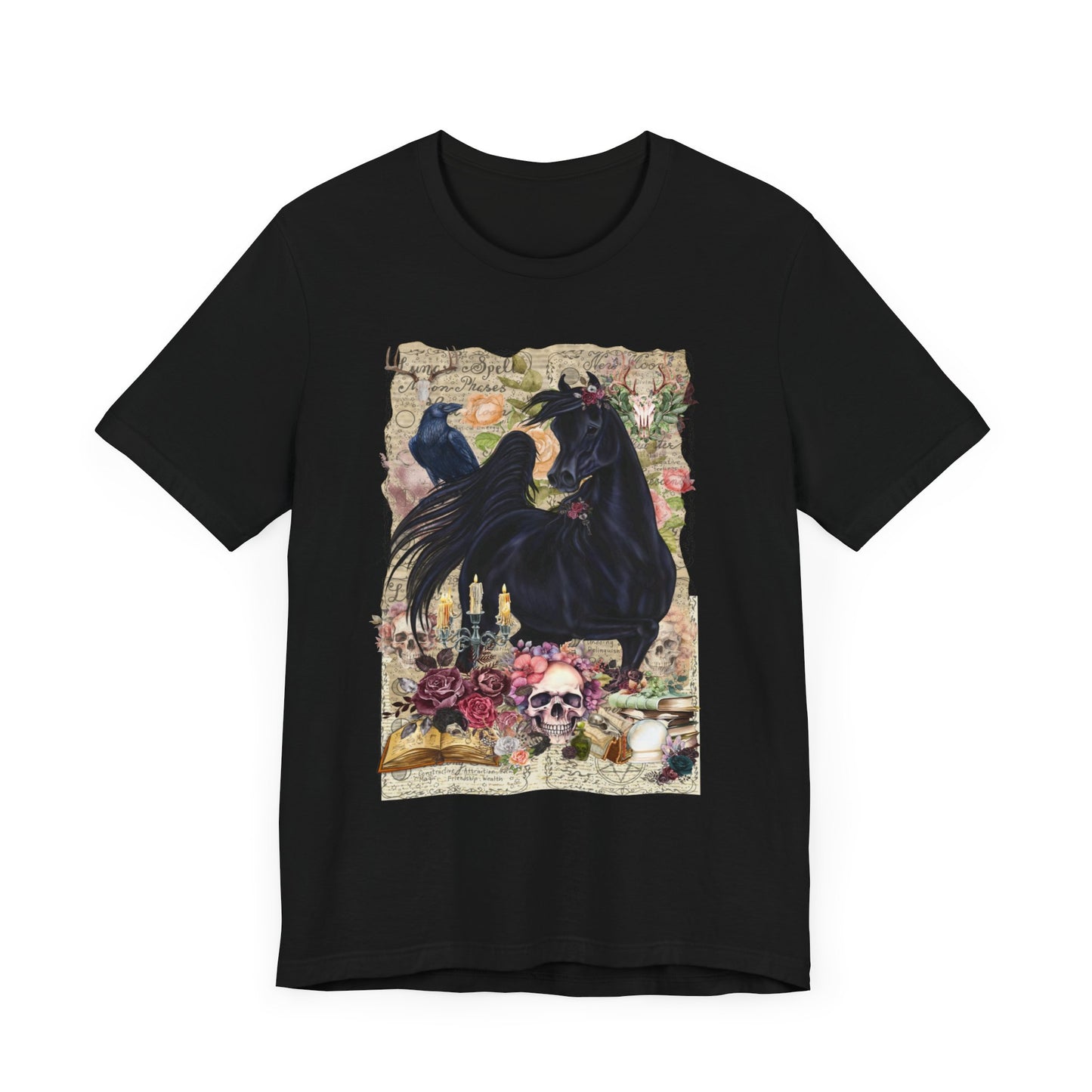 Super soft Arabian Horse Gothic Victorian Witchy skull art Short Sleeve Tee T-shirt horse shirt fantasy