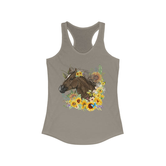 Horse and Sunflowers Tank Top with Vintage Flair | Ideal for Cowgirls and Country Girls