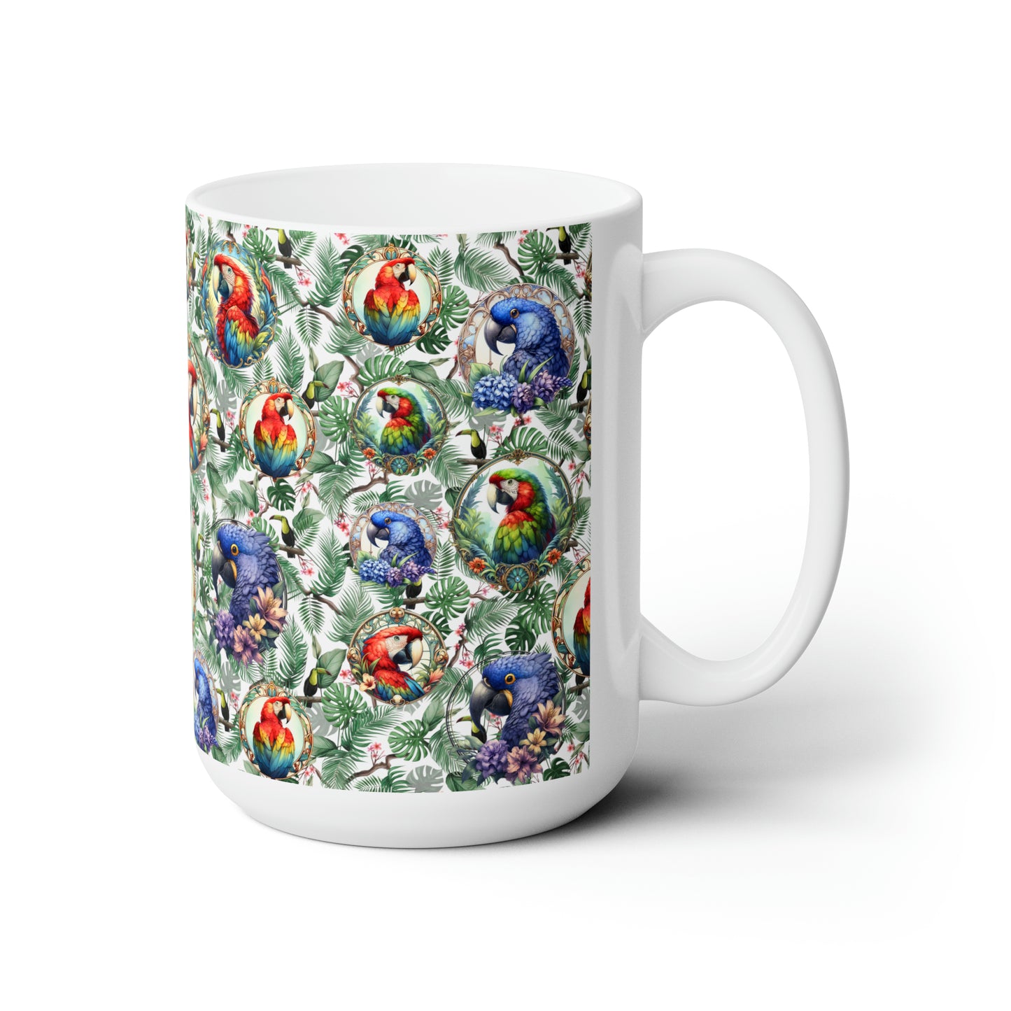 Colorful Macaw Mug Tropical Leaves Birds Parrots Birb Coffee cup Coffee Mug Tea cup Gift for Bird Lover bird Owner Wildlife Nature Birds