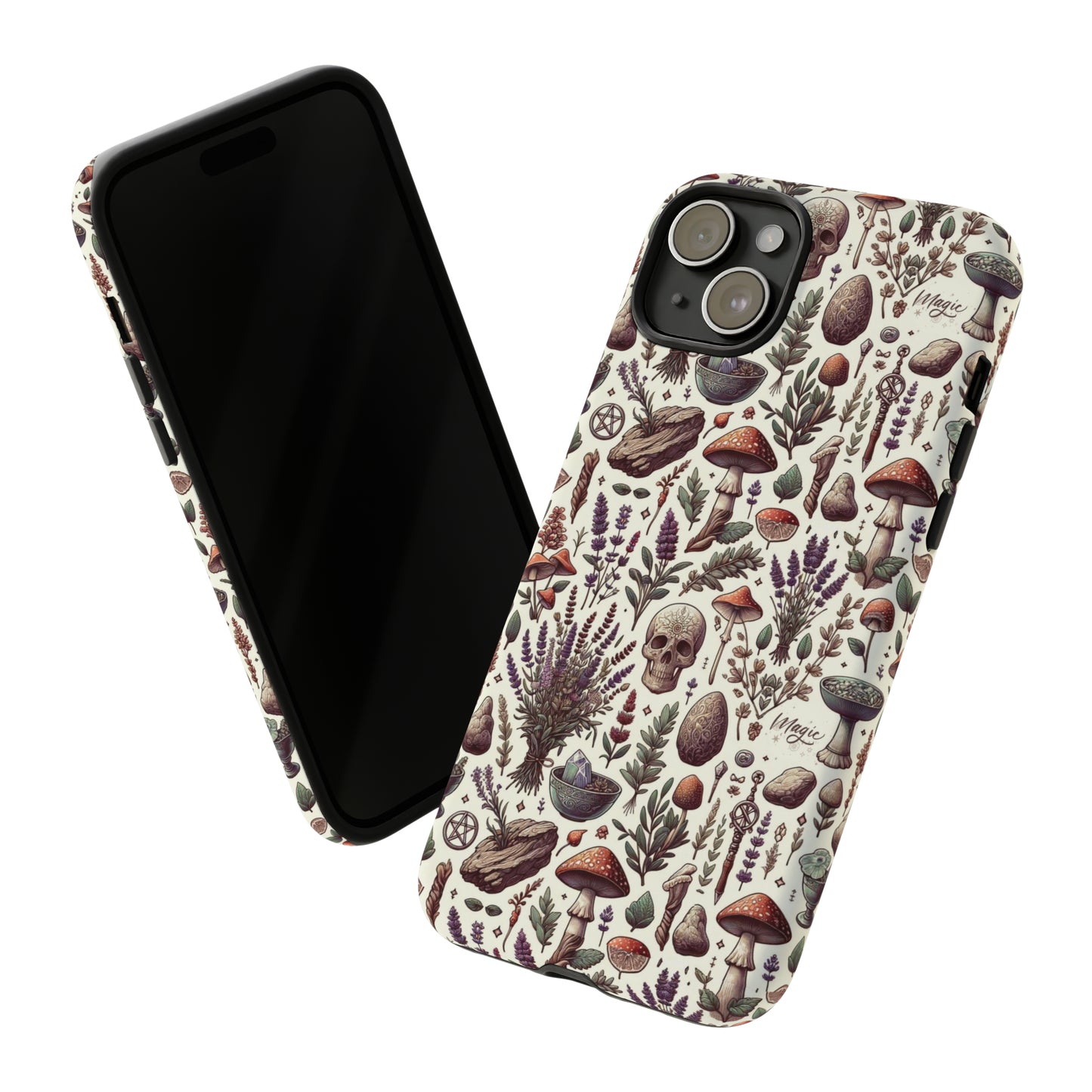 Witchcraft phone case Tough Cases iPhone 15, 14, 13, cell phone case custom phone case metaphysical herbs lavender wild mushrooms goblincore