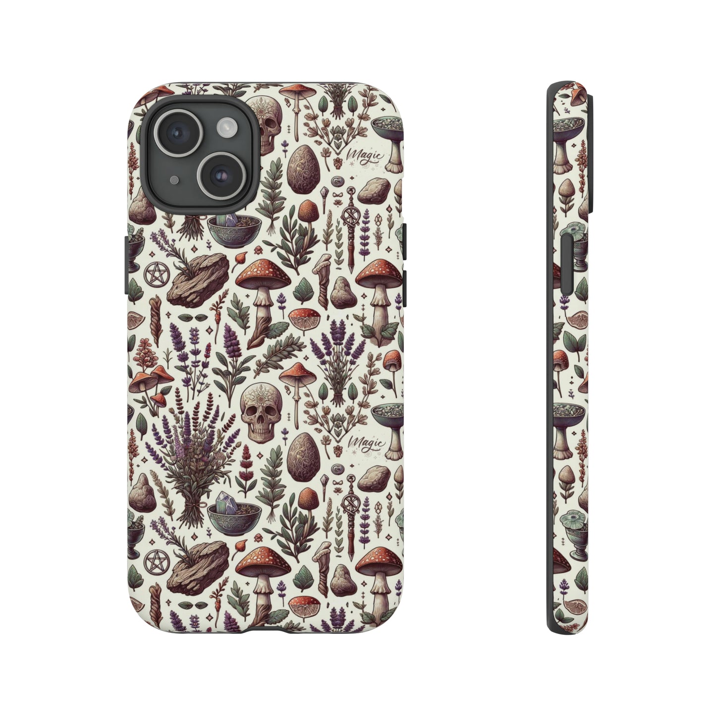 Witchcraft phone case Tough Cases iPhone 15, 14, 13, cell phone case custom phone case metaphysical herbs lavender wild mushrooms goblincore