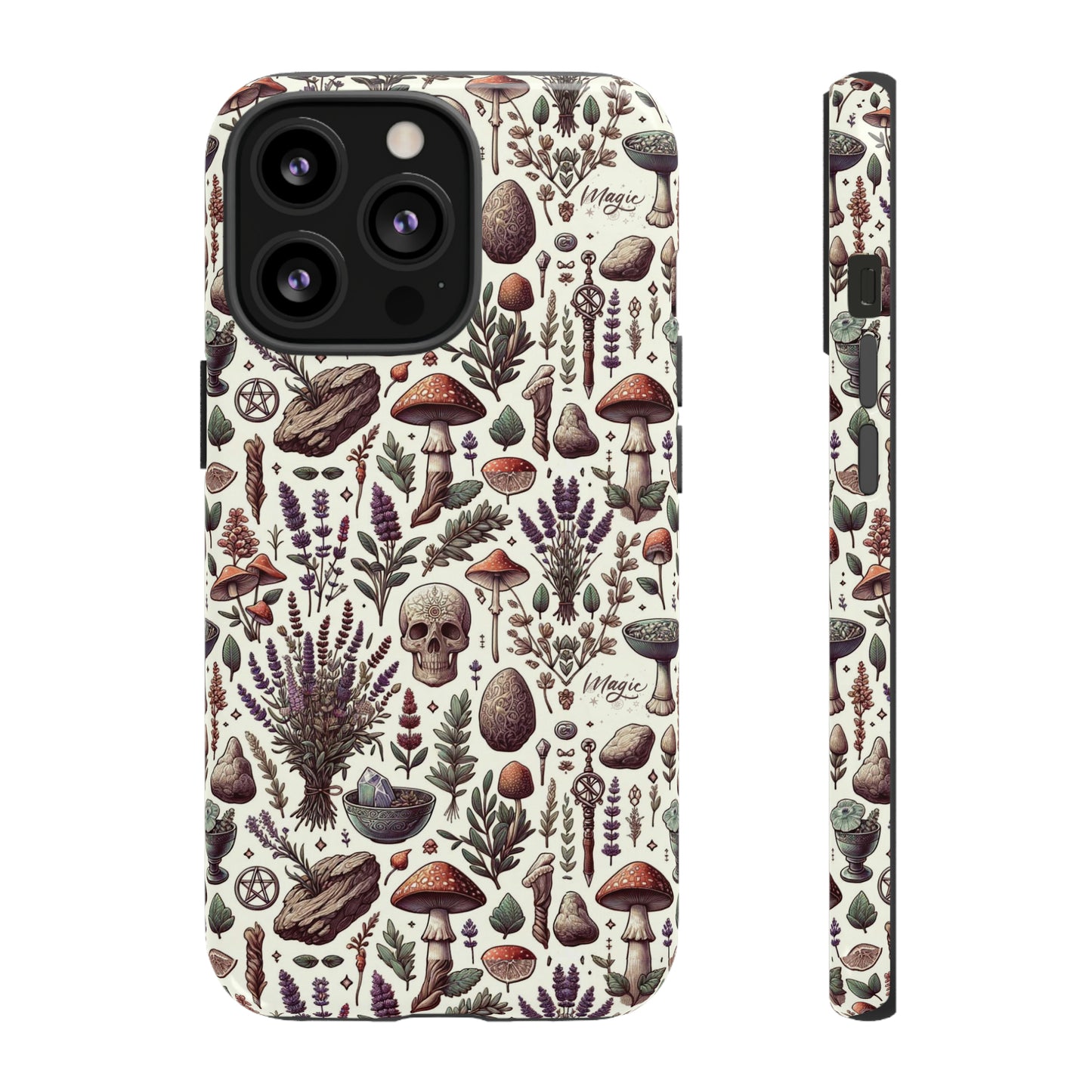 Witchcraft phone case Tough Cases iPhone 15, 14, 13, cell phone case custom phone case metaphysical herbs lavender wild mushrooms goblincore