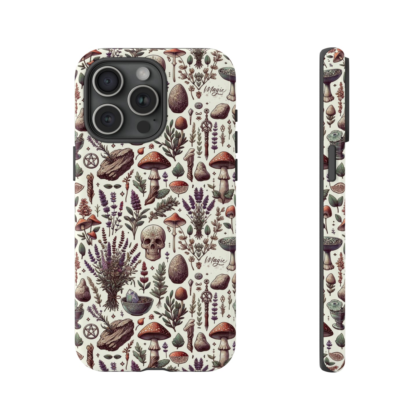 Witchcraft phone case Tough Cases iPhone 15, 14, 13, cell phone case custom phone case metaphysical herbs lavender wild mushrooms goblincore