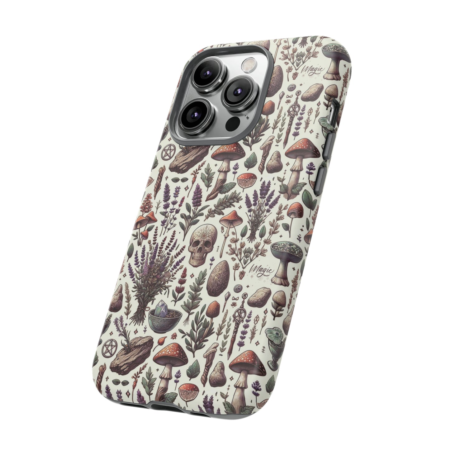 Witchcraft phone case Tough Cases iPhone 15, 14, 13, cell phone case custom phone case metaphysical herbs lavender wild mushrooms goblincore