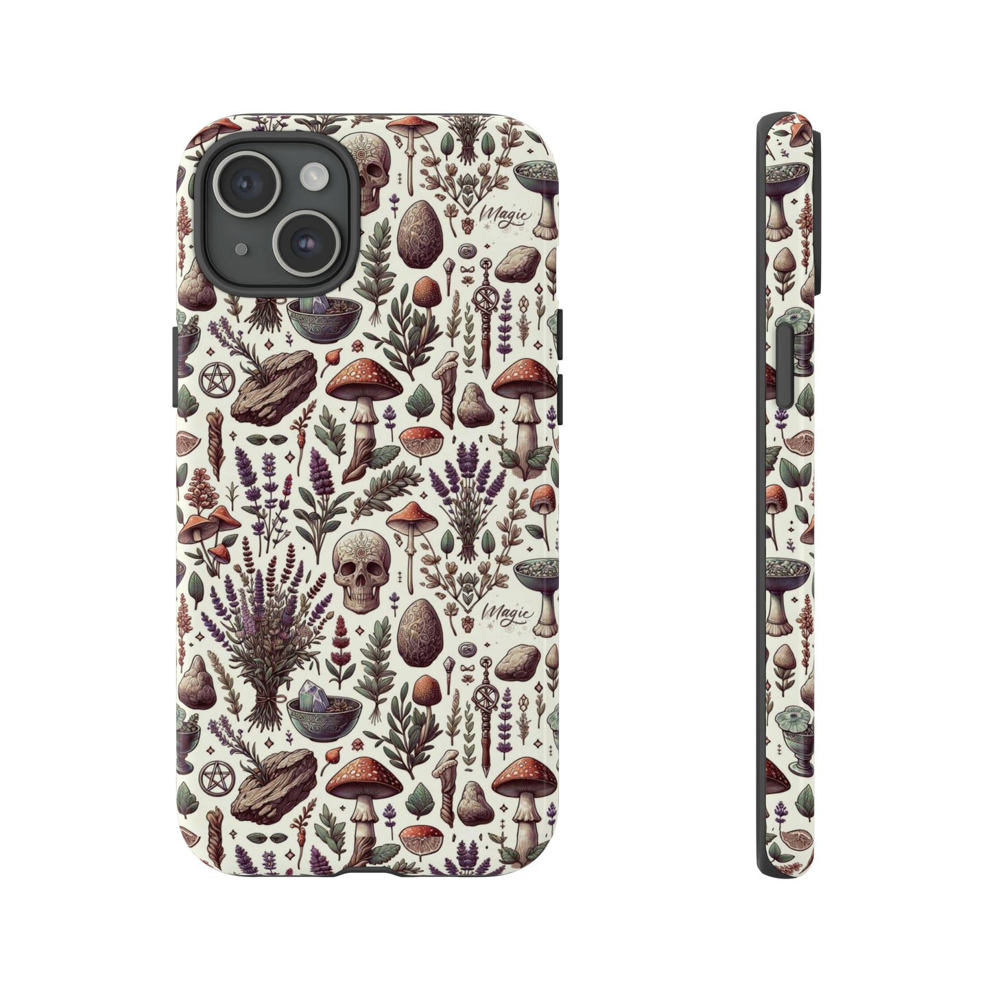 Witchcraft phone case Tough Cases iPhone 15, 14, 13, cell phone case custom phone case metaphysical herbs lavender wild mushrooms goblincore