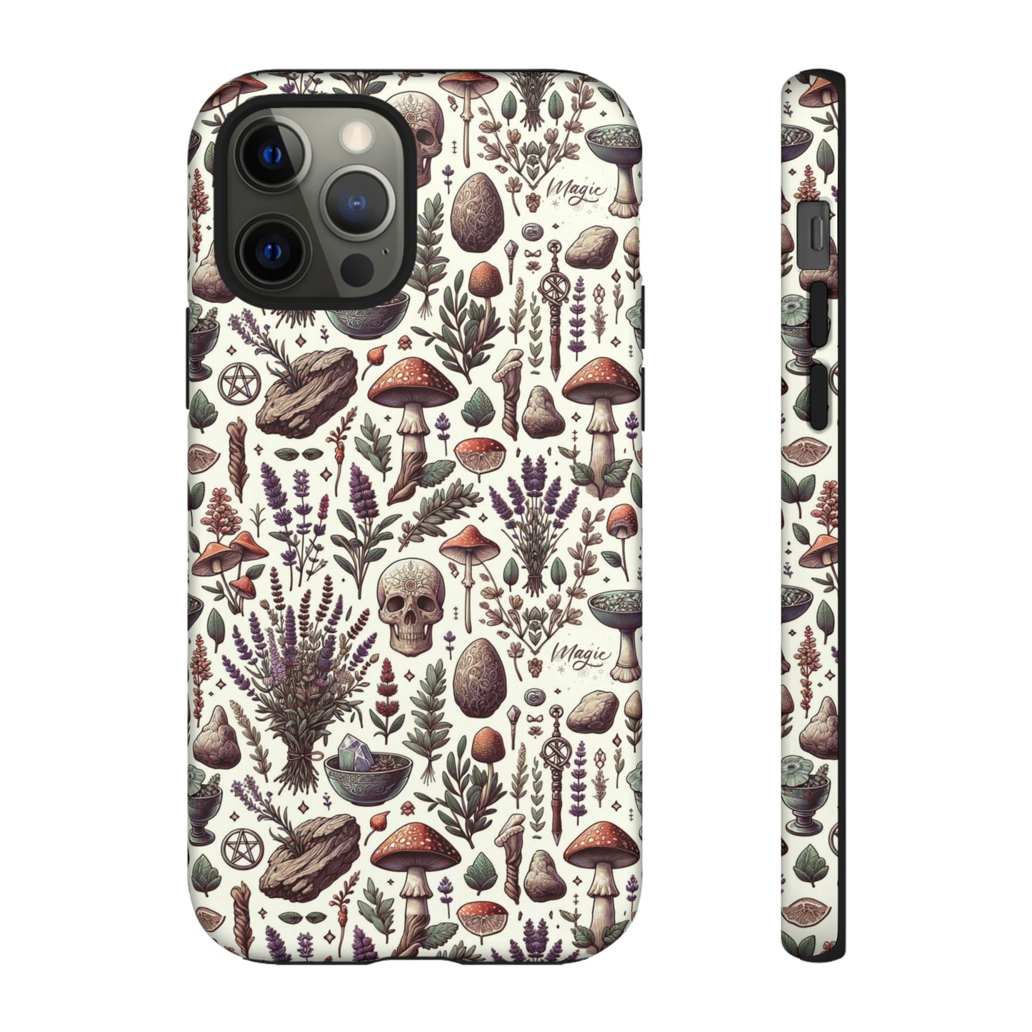 Witchcraft phone case Tough Cases iPhone 15, 14, 13, cell phone case custom phone case metaphysical herbs lavender wild mushrooms goblincore