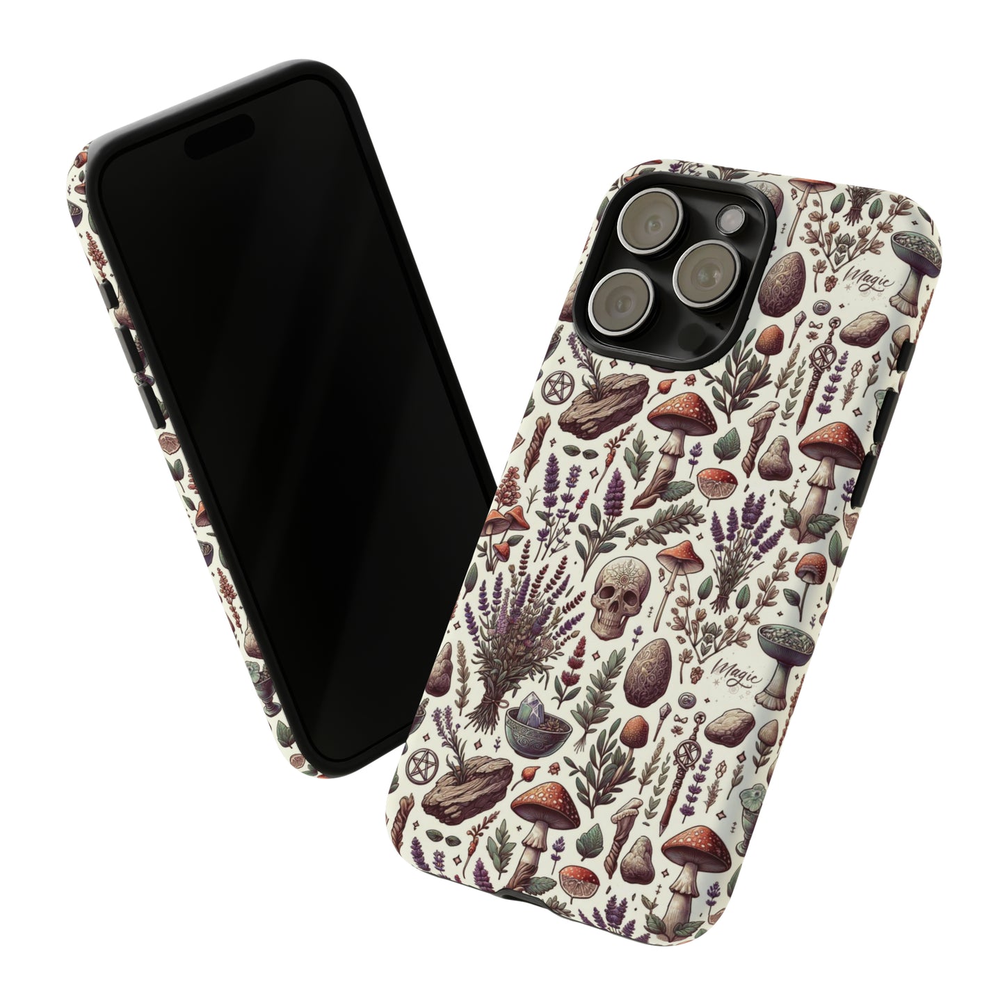 Witchcraft phone case Tough Cases iPhone 15, 14, 13, cell phone case custom phone case metaphysical herbs lavender wild mushrooms goblincore