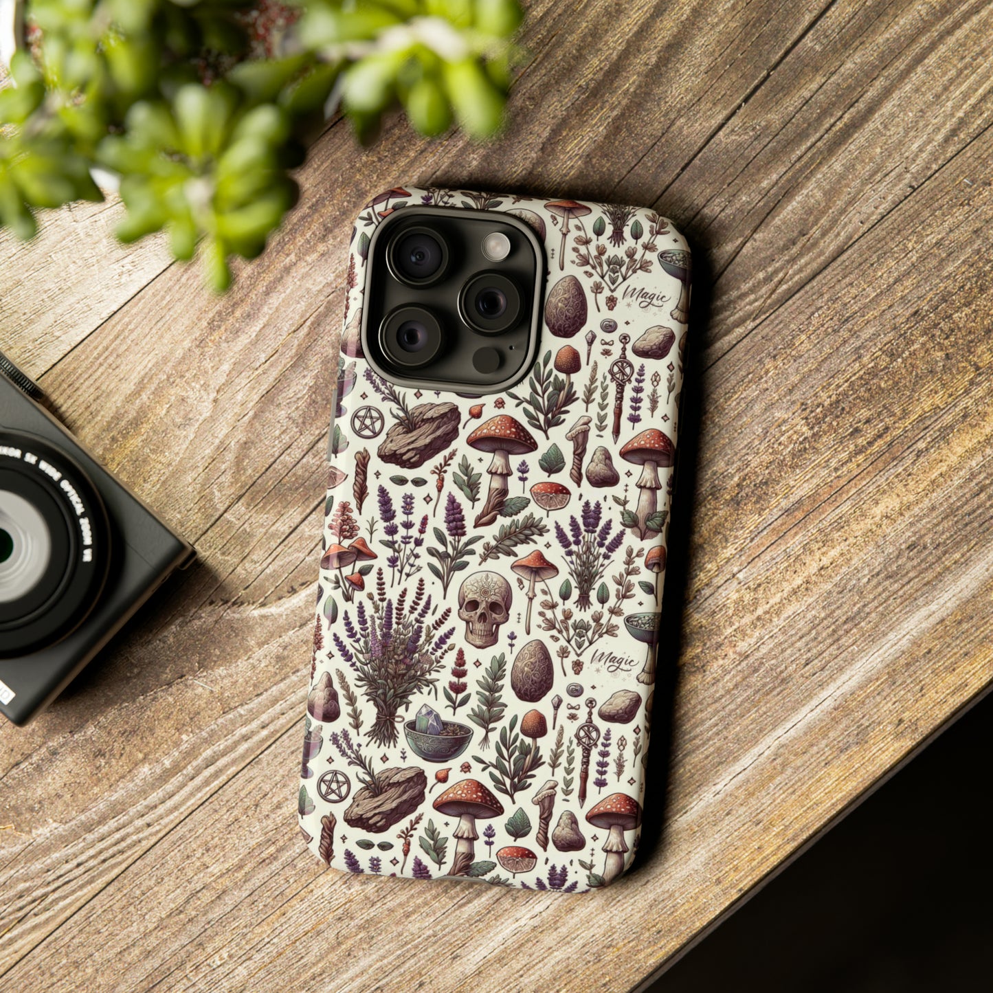 Witchcraft phone case Tough Cases iPhone 15, 14, 13, cell phone case custom phone case metaphysical herbs lavender wild mushrooms goblincore