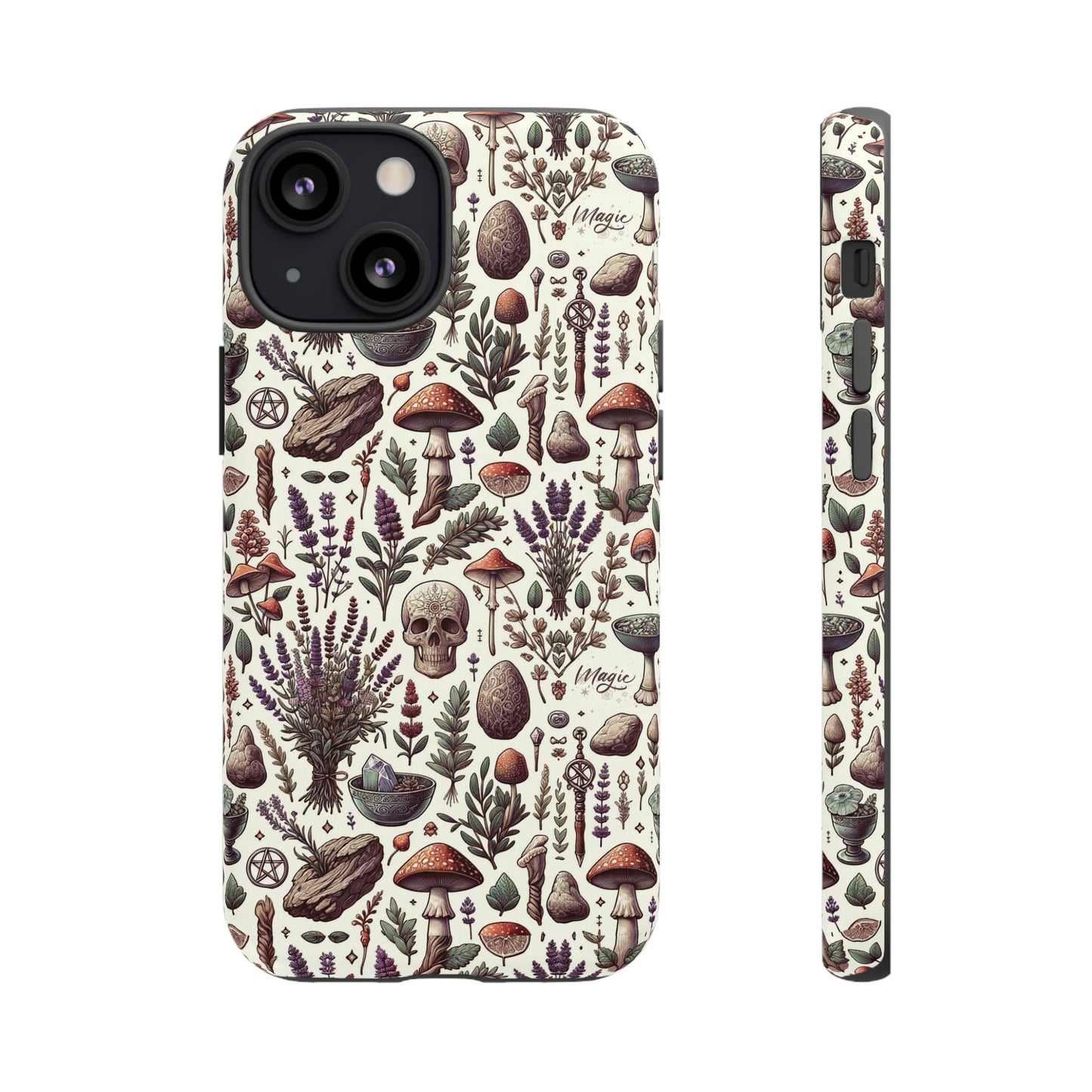 Witchcraft phone case Tough Cases iPhone 15, 14, 13, cell phone case custom phone case metaphysical herbs lavender wild mushrooms goblincore