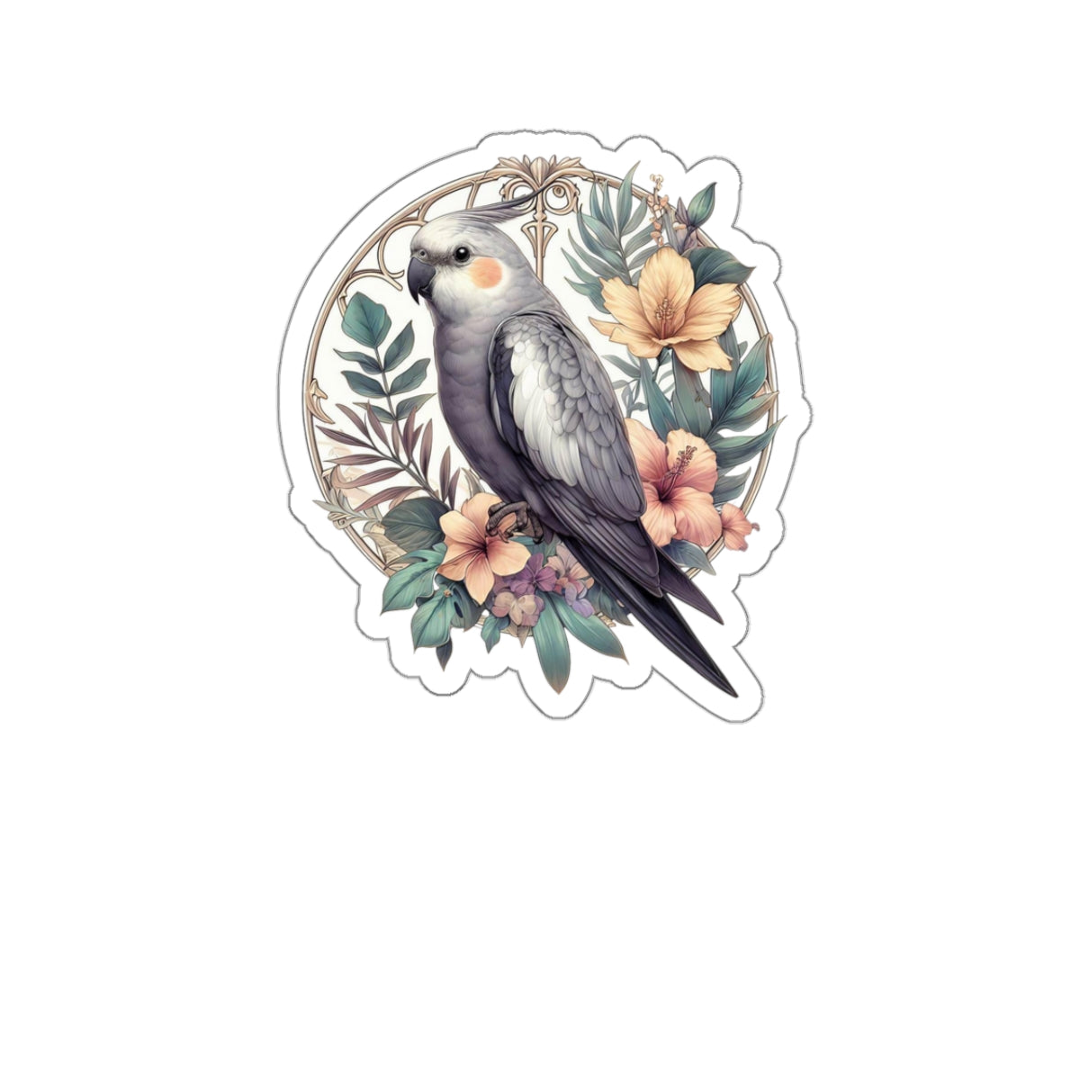 Grey Cockatiel Sticker Kiss-Cut Sticker Single Sticker Bird Wildlife Tropical bird parrot painting parrot art wild rain forest Bird lover