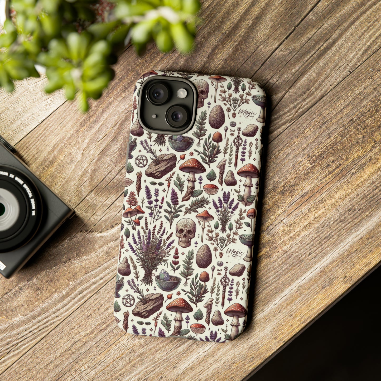 Witchcraft phone case Tough Cases iPhone 15, 14, 13, cell phone case custom phone case metaphysical herbs lavender wild mushrooms goblincore