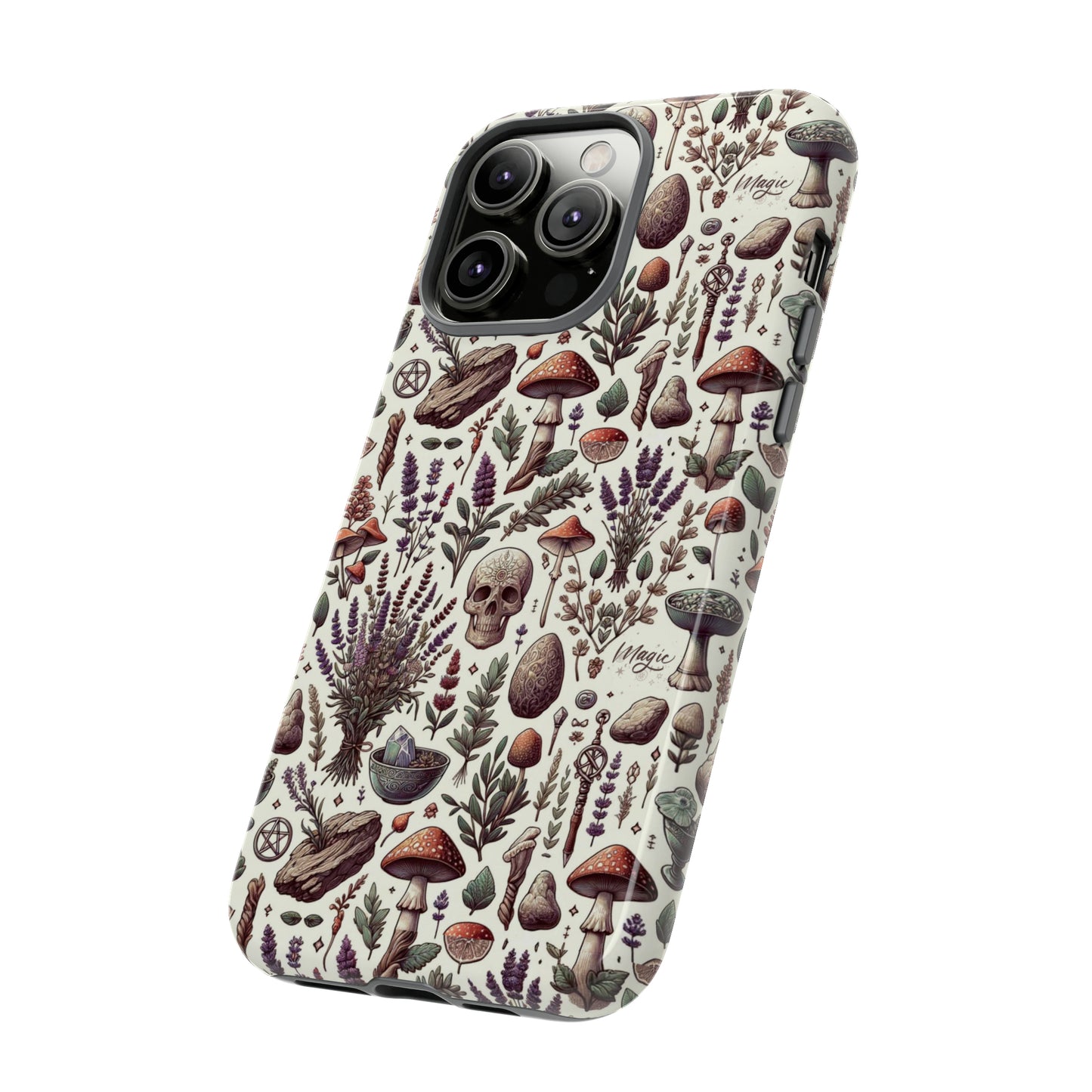 Witchcraft phone case Tough Cases iPhone 15, 14, 13, cell phone case custom phone case metaphysical herbs lavender wild mushrooms goblincore