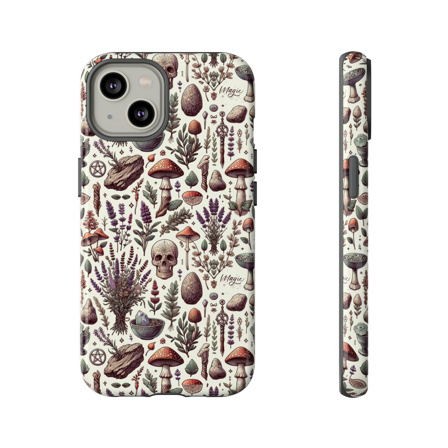 Witchcraft phone case Tough Cases iPhone 15, 14, 13, cell phone case custom phone case metaphysical herbs lavender wild mushrooms goblincore