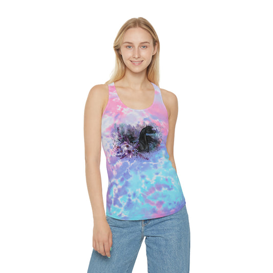 Black Arabian Horse with Flowers Tie Dye Racerback Tank Top Cute Horse shirt