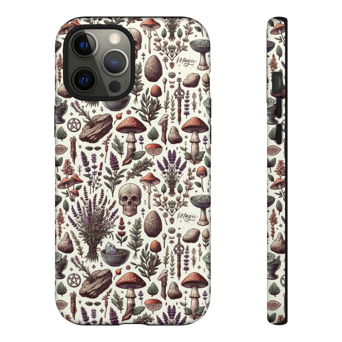 Witchcraft phone case Tough Cases iPhone 15, 14, 13, cell phone case custom phone case metaphysical herbs lavender wild mushrooms goblincore